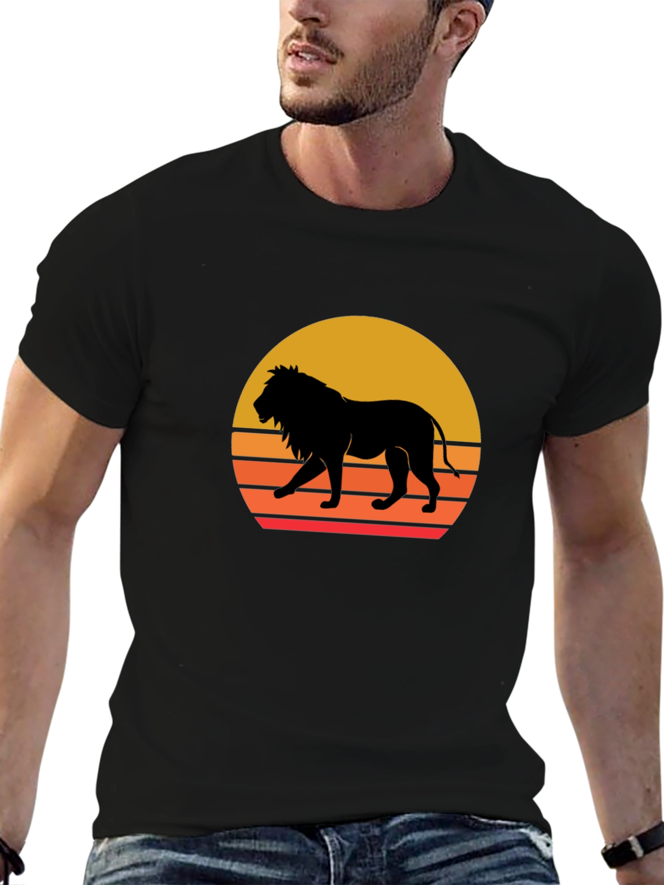 Lion Sunset Graphic Tee - Black T-Shirt