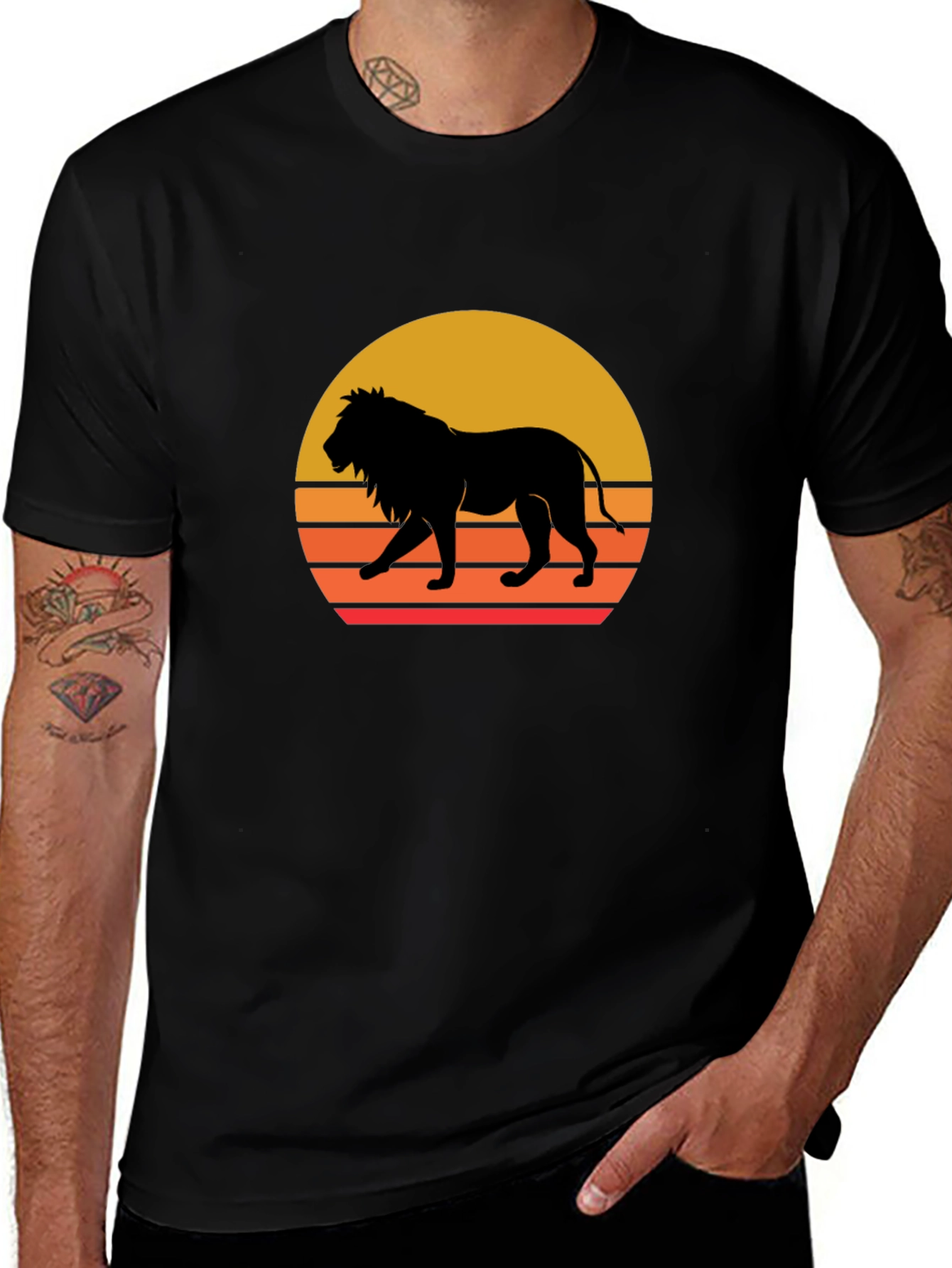 Lion Sunset Graphic Tee - Black T-Shirt