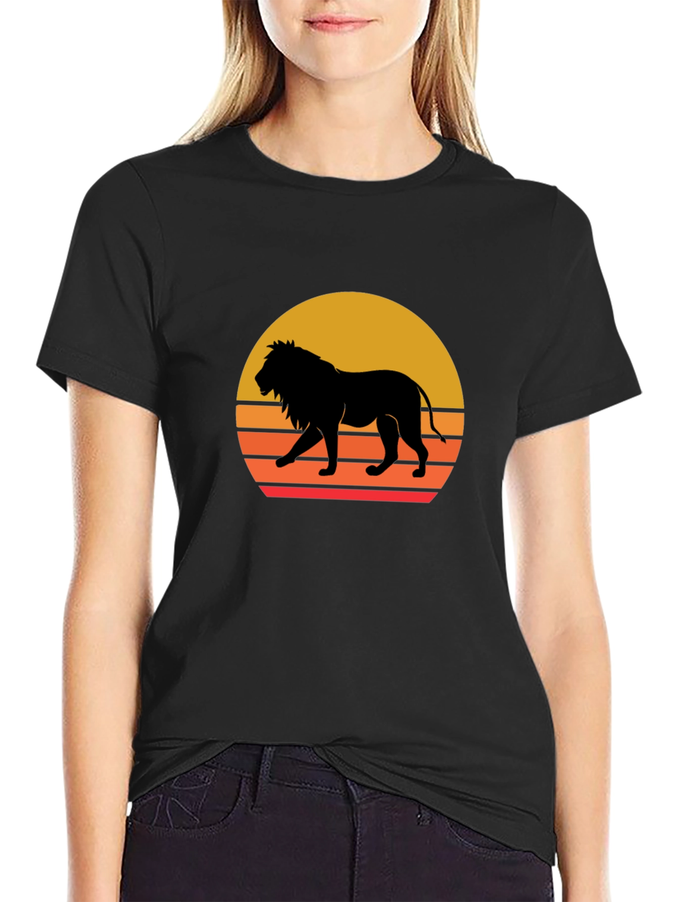 Lion Sunset Graphic Tee - Black T-Shirt