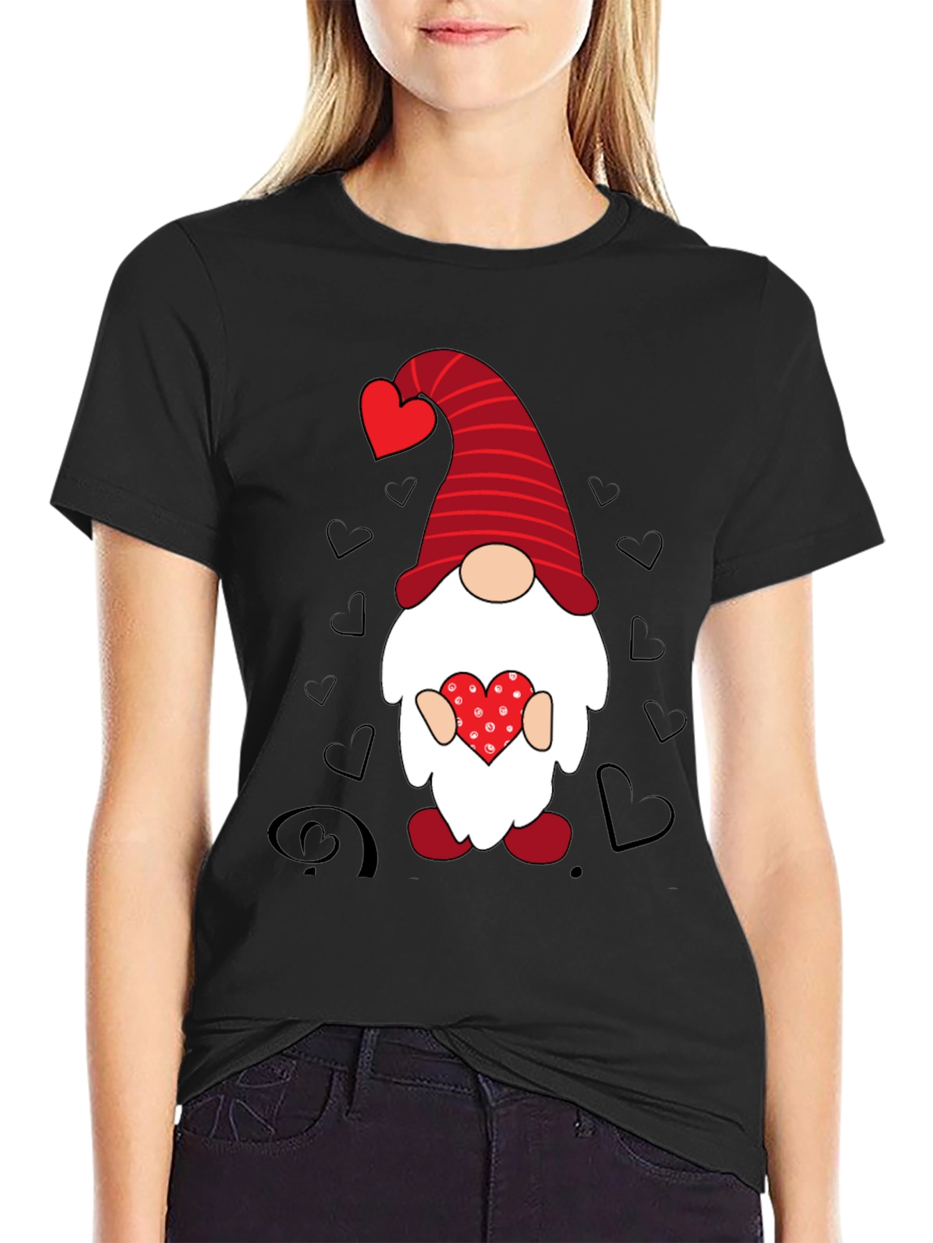Valentines Day Gnome Graphic Tee - Black