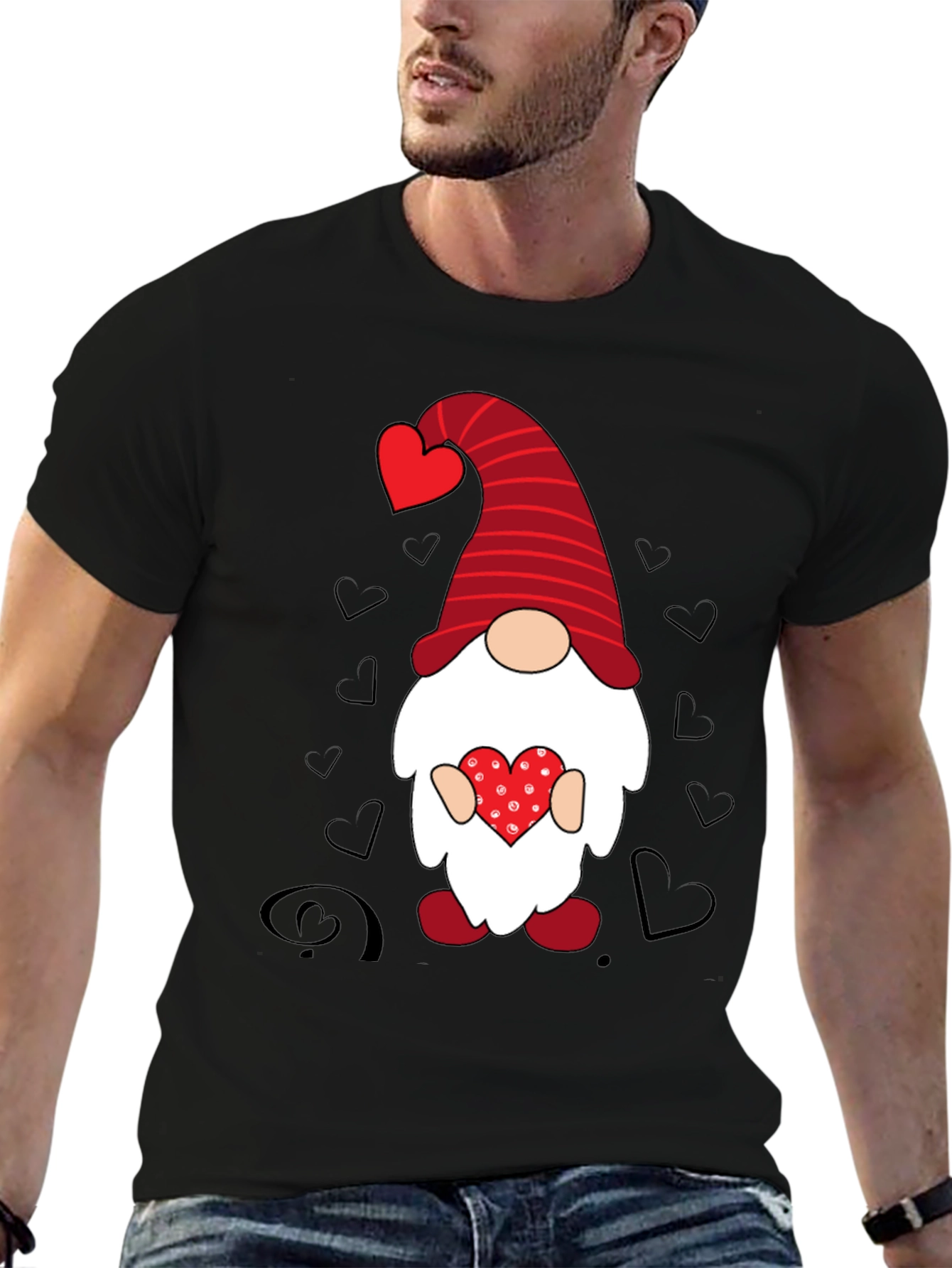 Valentines Day Gnome Graphic Tee - Black