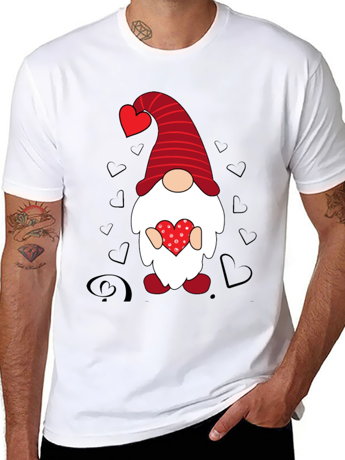 Valentines Day Gnome Graphic Tee - Black