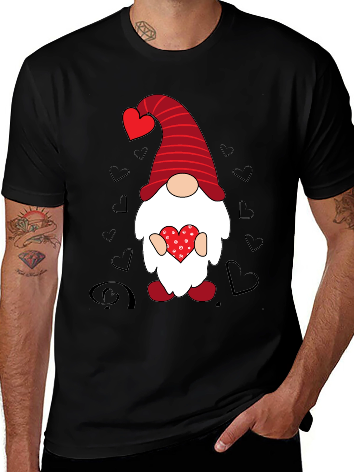 Valentines Day Gnome Graphic Tee - Black
