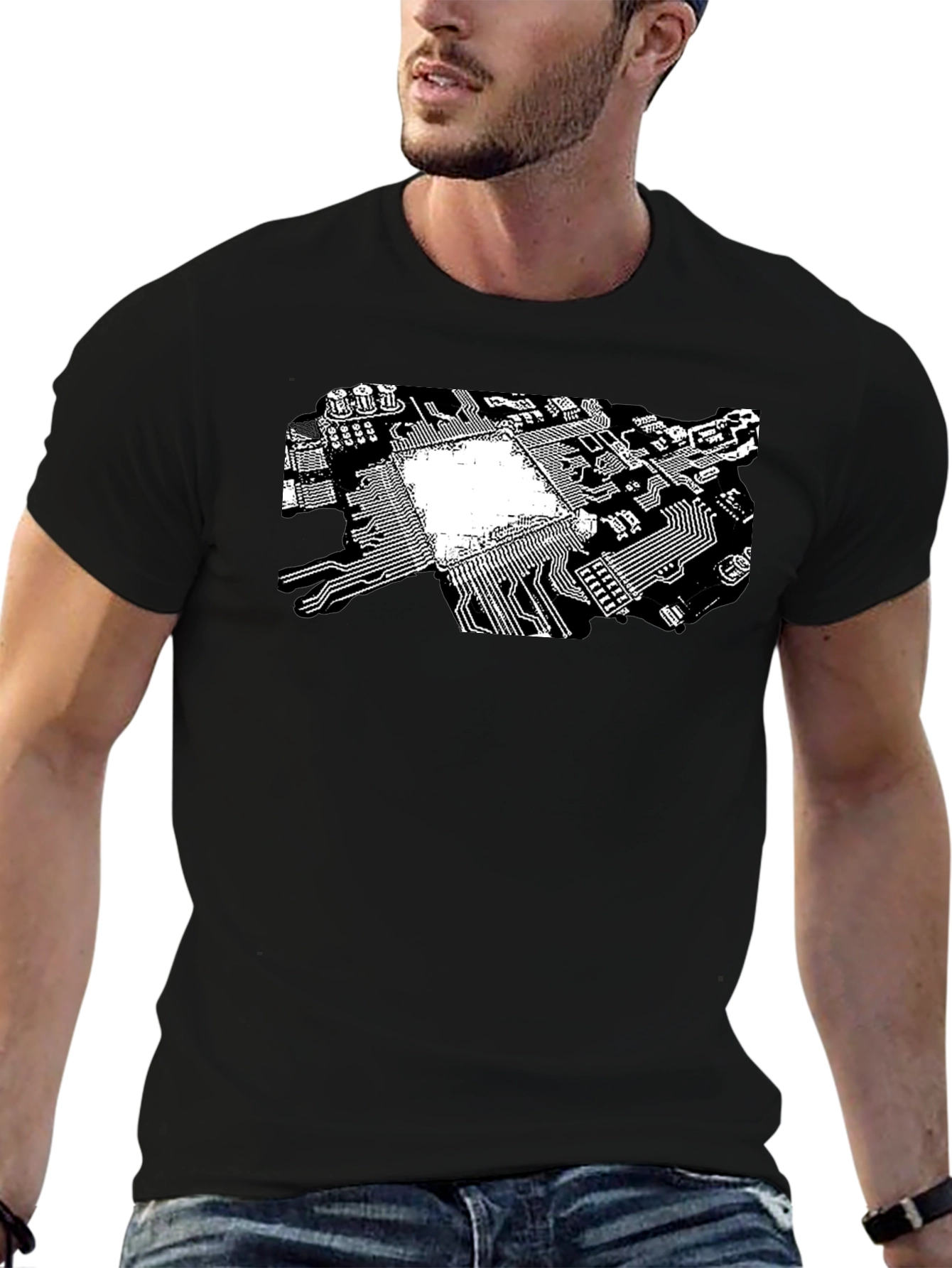 Tech Circuit Board Graphic Tee - Black