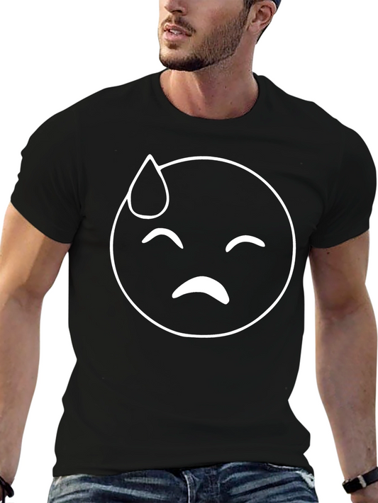 Black Emoji T-Shirt: Sweaty Face