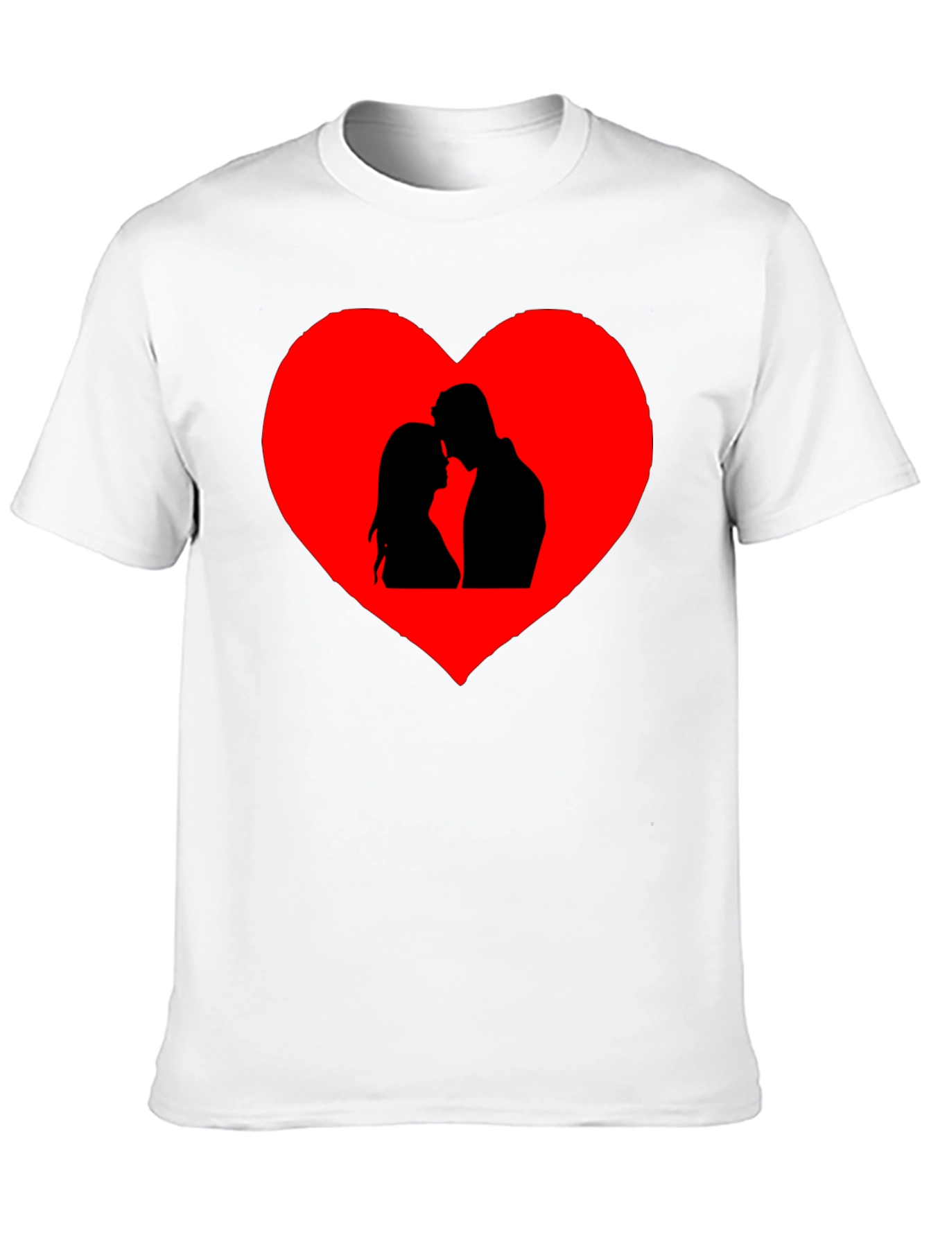 Romantic Couple Heart Graphic Tee - Black Cotton Blend