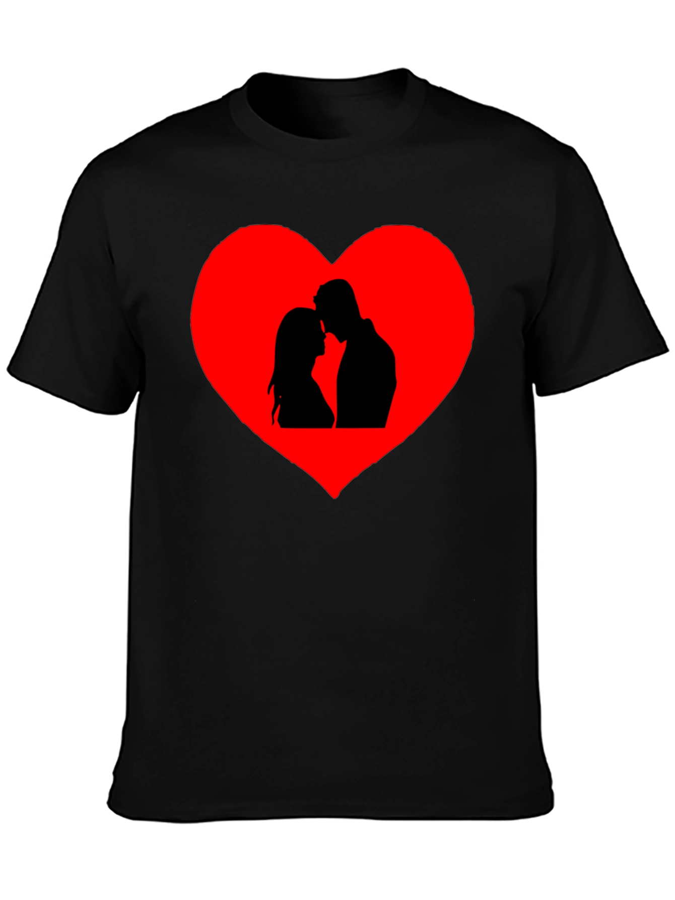 Romantic Couple Heart Graphic Tee - Black Cotton Blend