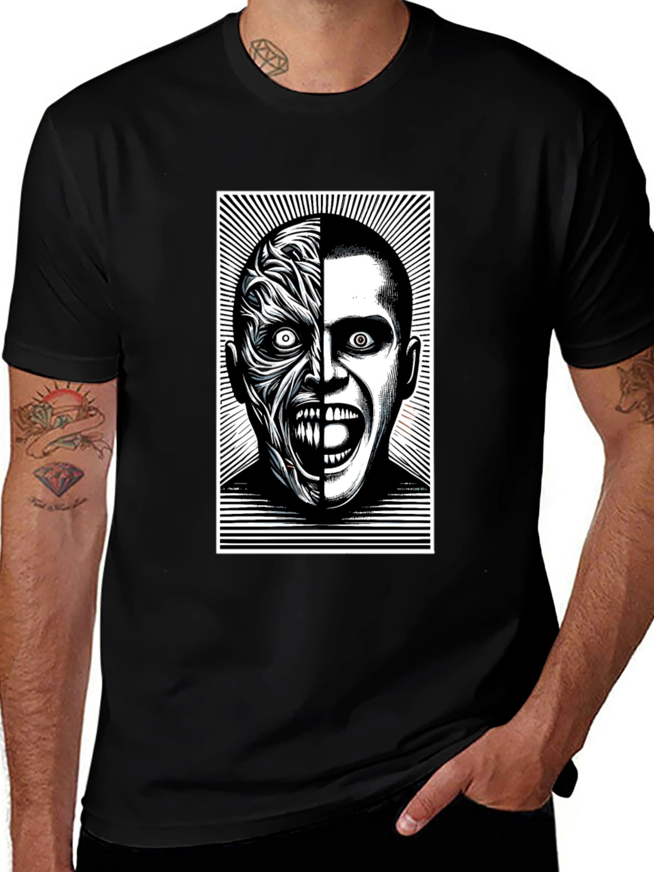 Two-Faced Graphic Tee - Black Cotton Blend