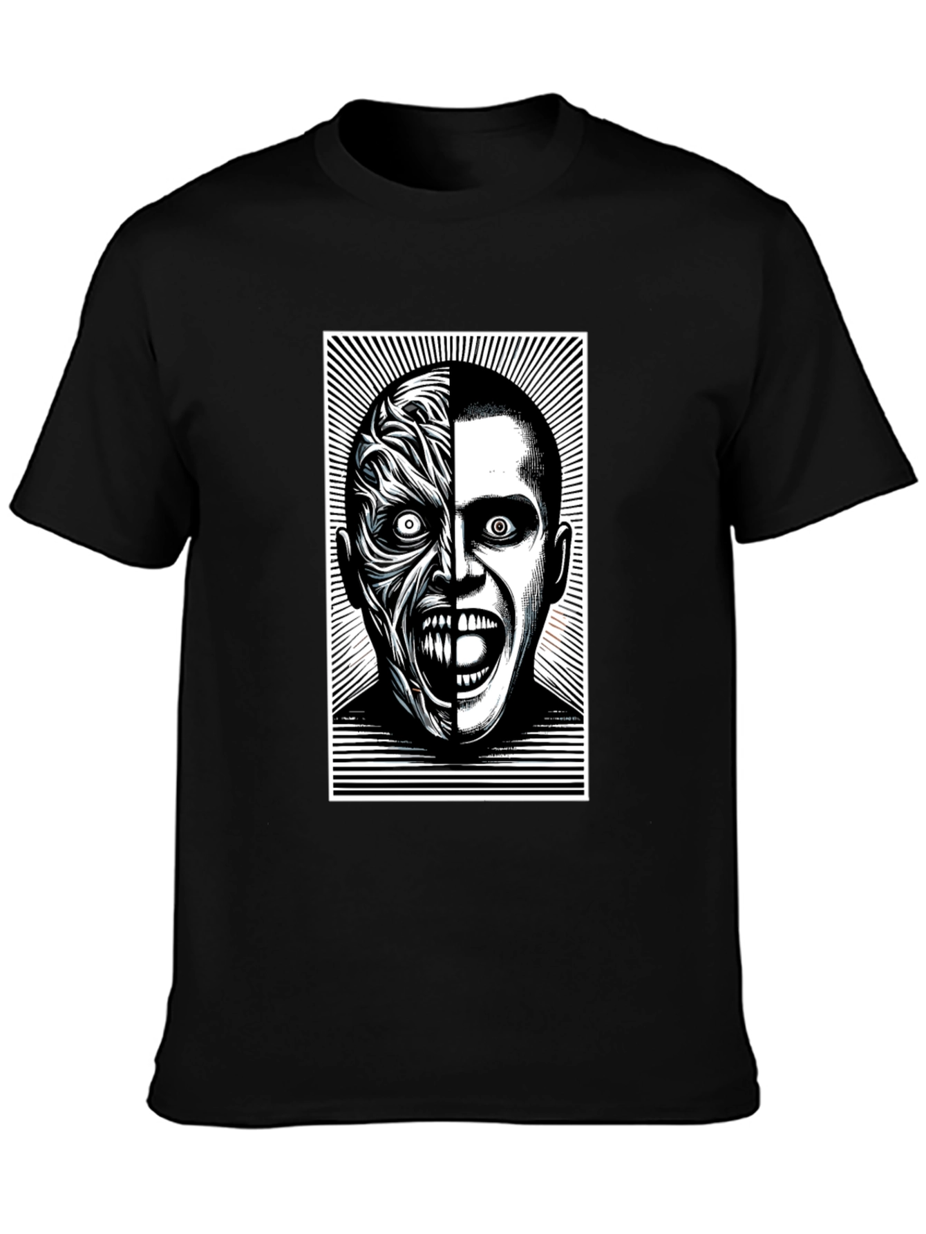 Two-Faced Graphic Tee - Black Cotton Blend