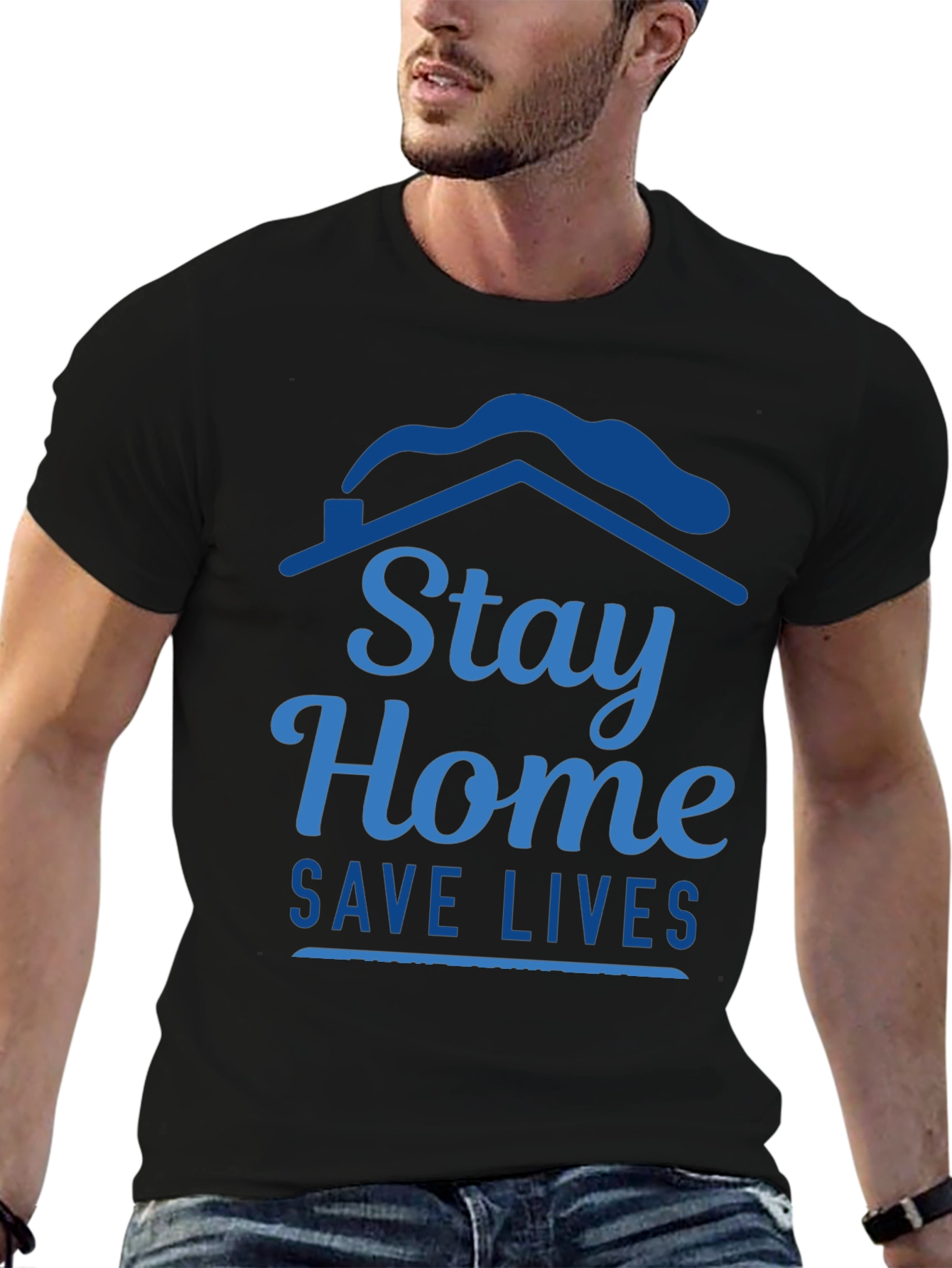 Stay Home Save Lives Graphic Tee - Black