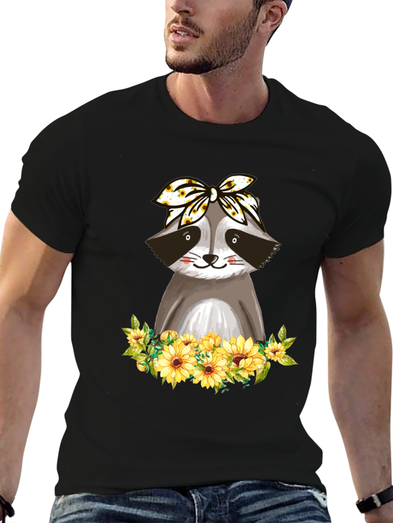 Raccoon Sunflower T-Shirt - Cute Animal Graphic Tee