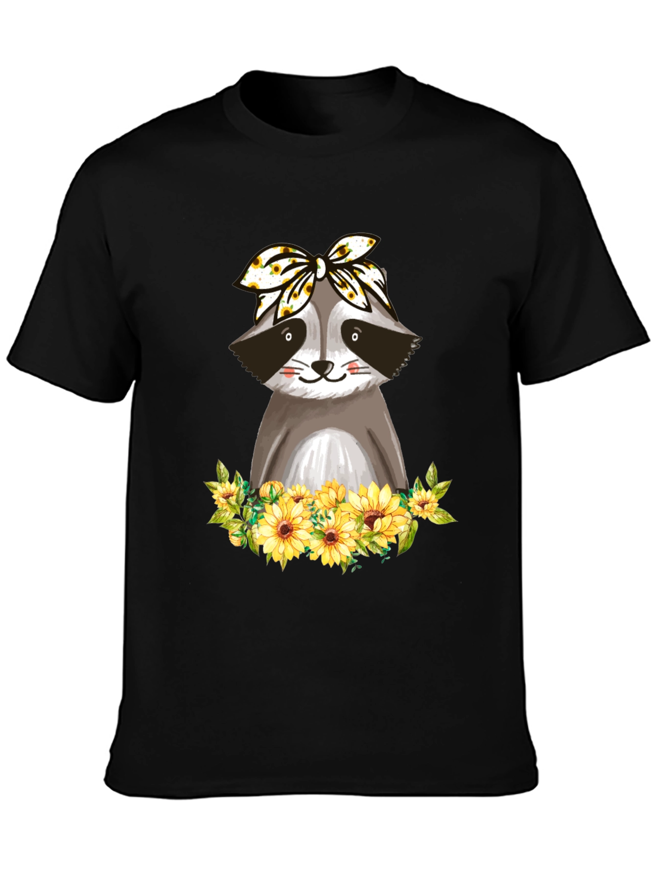 Raccoon Sunflower T-Shirt - Cute Animal Graphic Tee