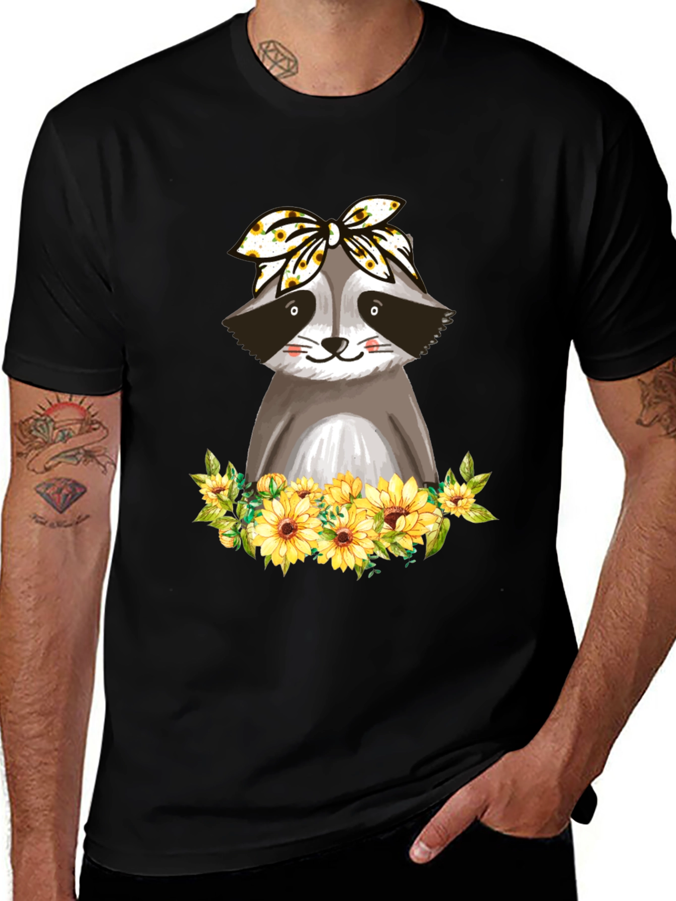 Raccoon Sunflower T-Shirt - Cute Animal Graphic Tee