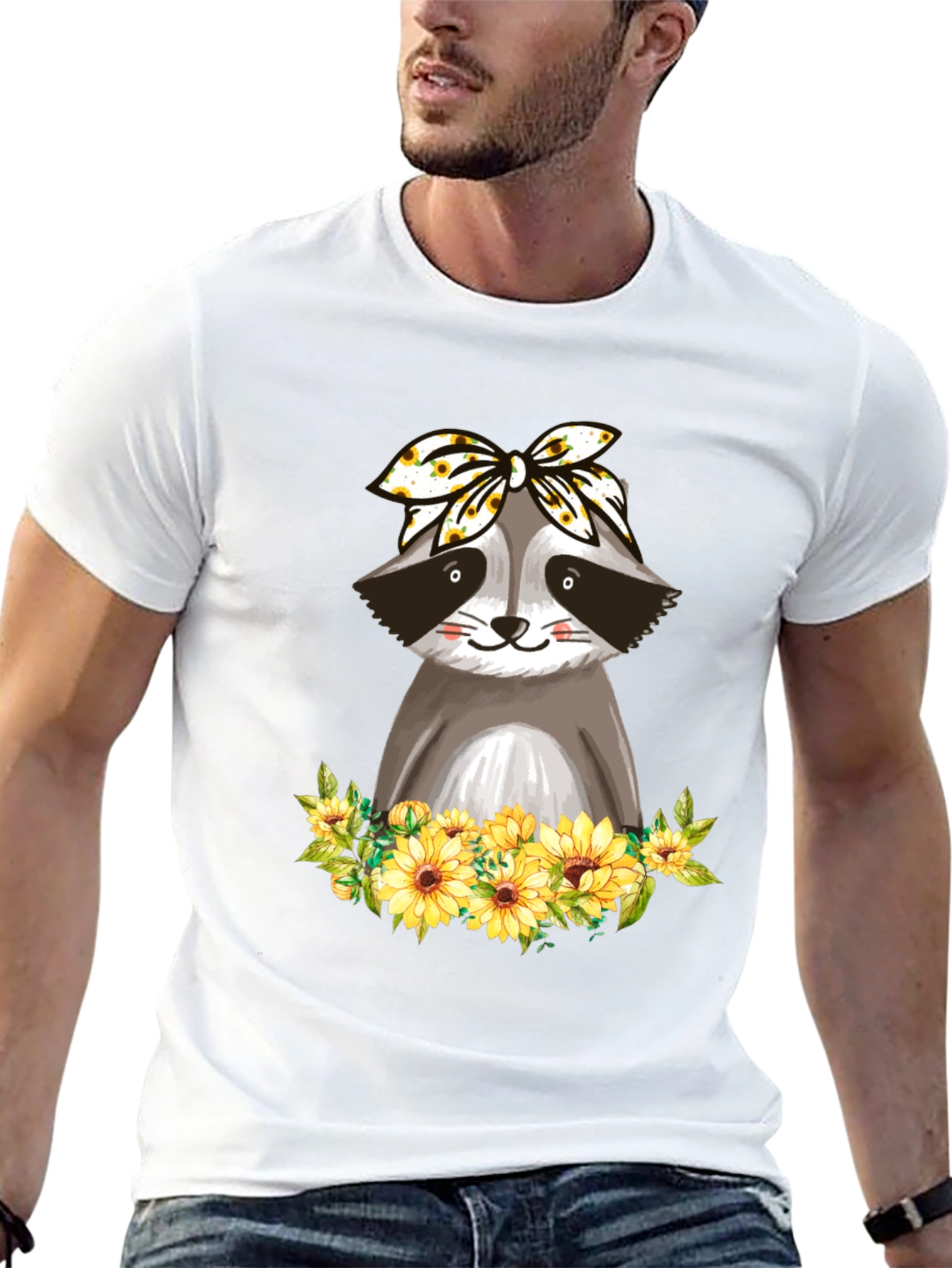 Raccoon Sunflower T-Shirt - Cute Animal Graphic Tee