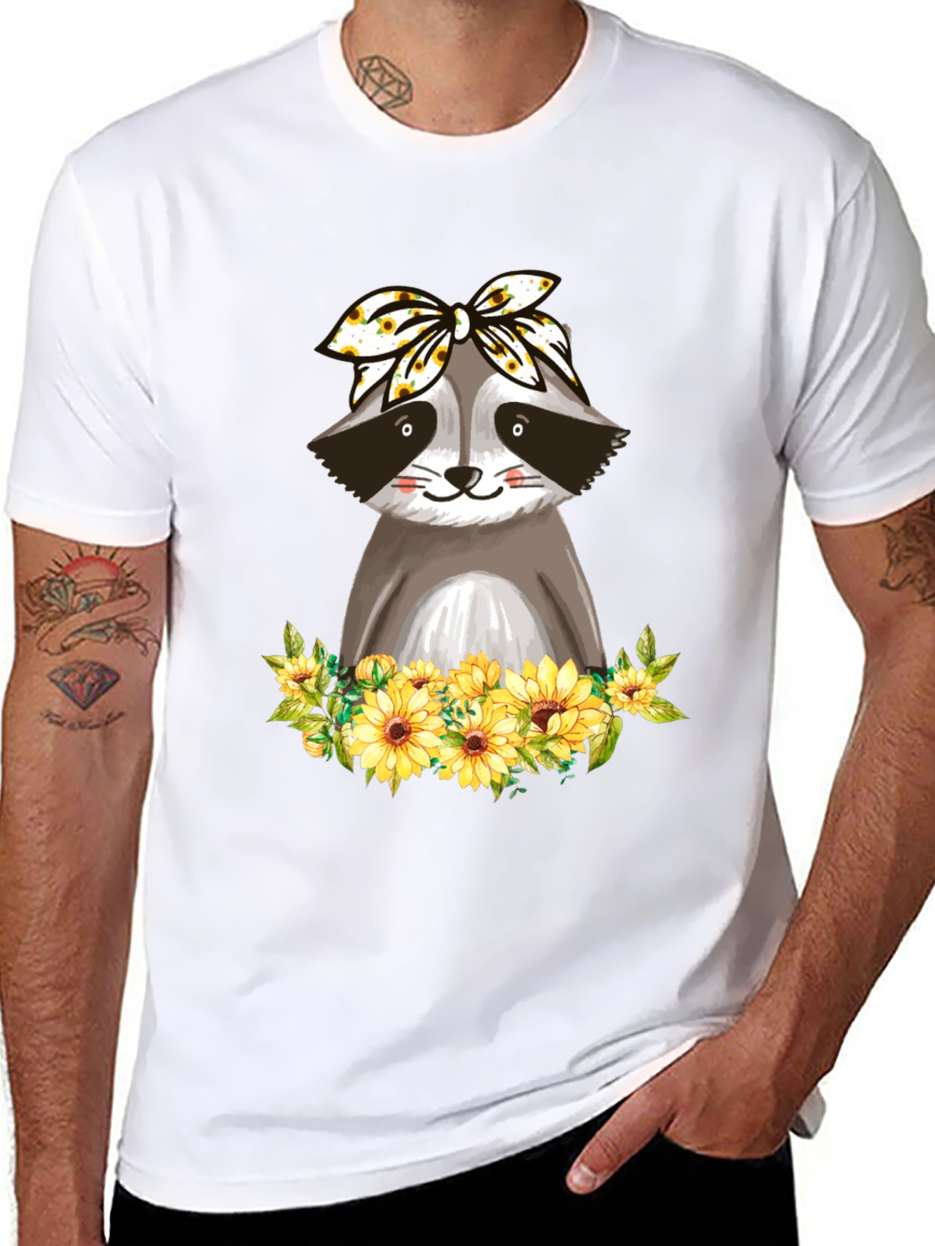 Raccoon Sunflower T-Shirt - Cute Animal Graphic Tee