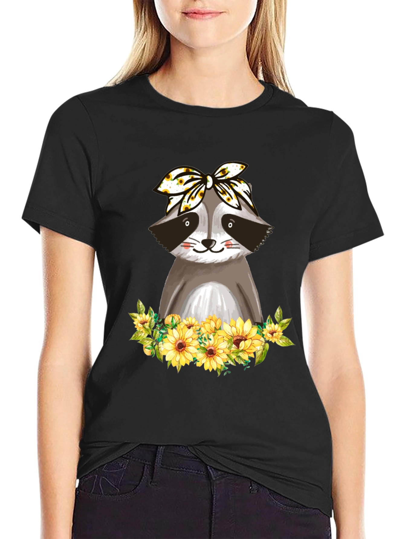 Raccoon Sunflower T-Shirt - Cute Animal Graphic Tee