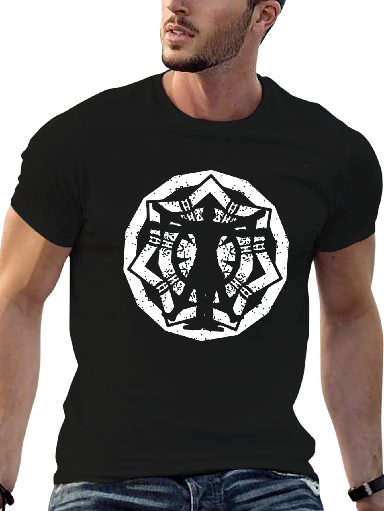 Geometric Silhouette Graphic Black T-Shirt