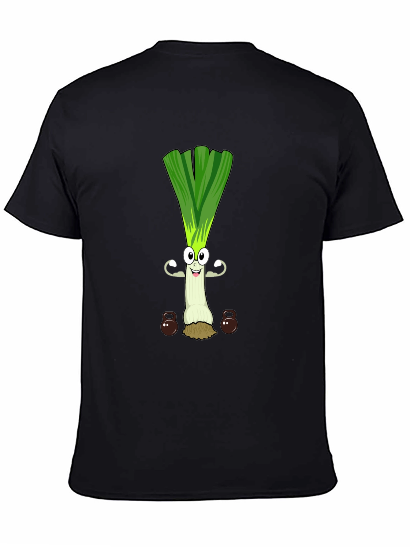 Funny Leek Lifting Weights Cartoon Graphic Tee