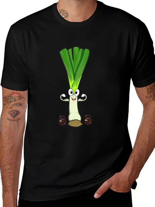 Funny Leek Lifting Weights Cartoon Graphic Tee