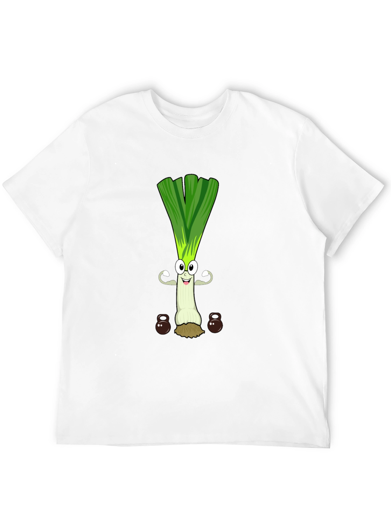 Funny Leek Lifting Weights Cartoon Graphic Tee