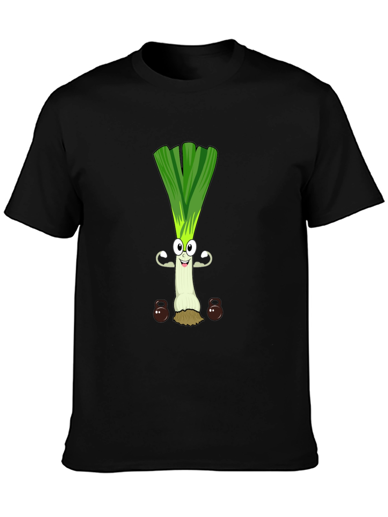 Funny Leek Lifting Weights Cartoon Graphic Tee