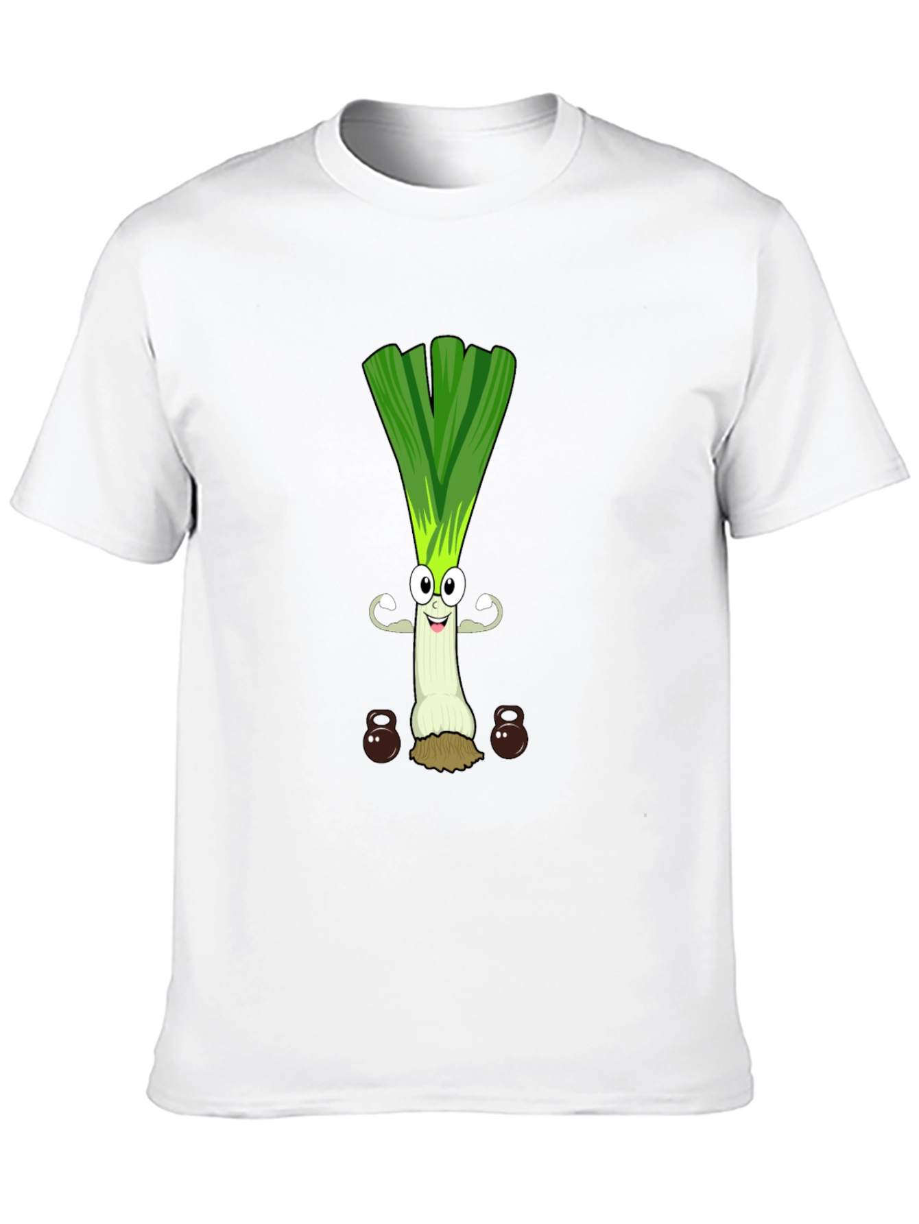 Funny Leek Lifting Weights Cartoon Graphic Tee