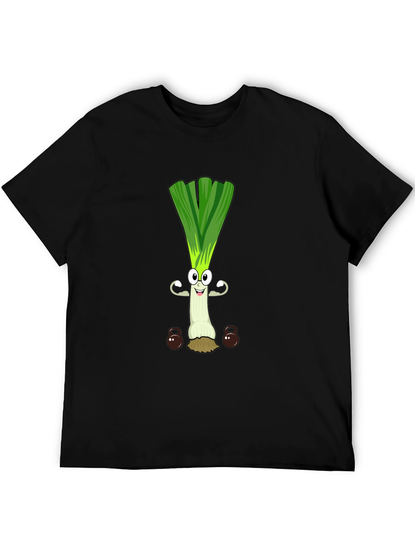 Funny Leek Lifting Weights Cartoon Graphic Tee