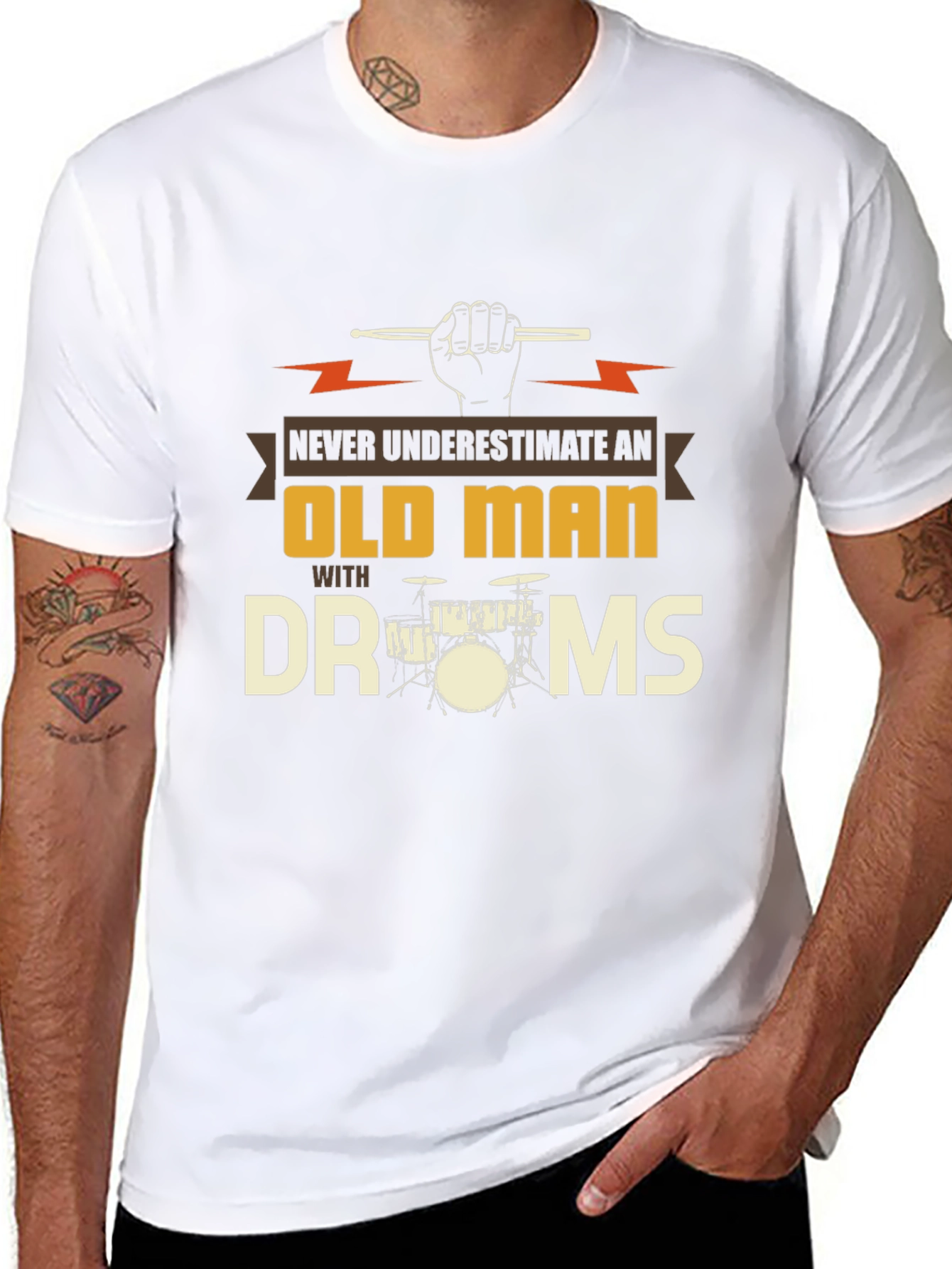 Old Man with Drums T-Shirt: Never Underestimate
