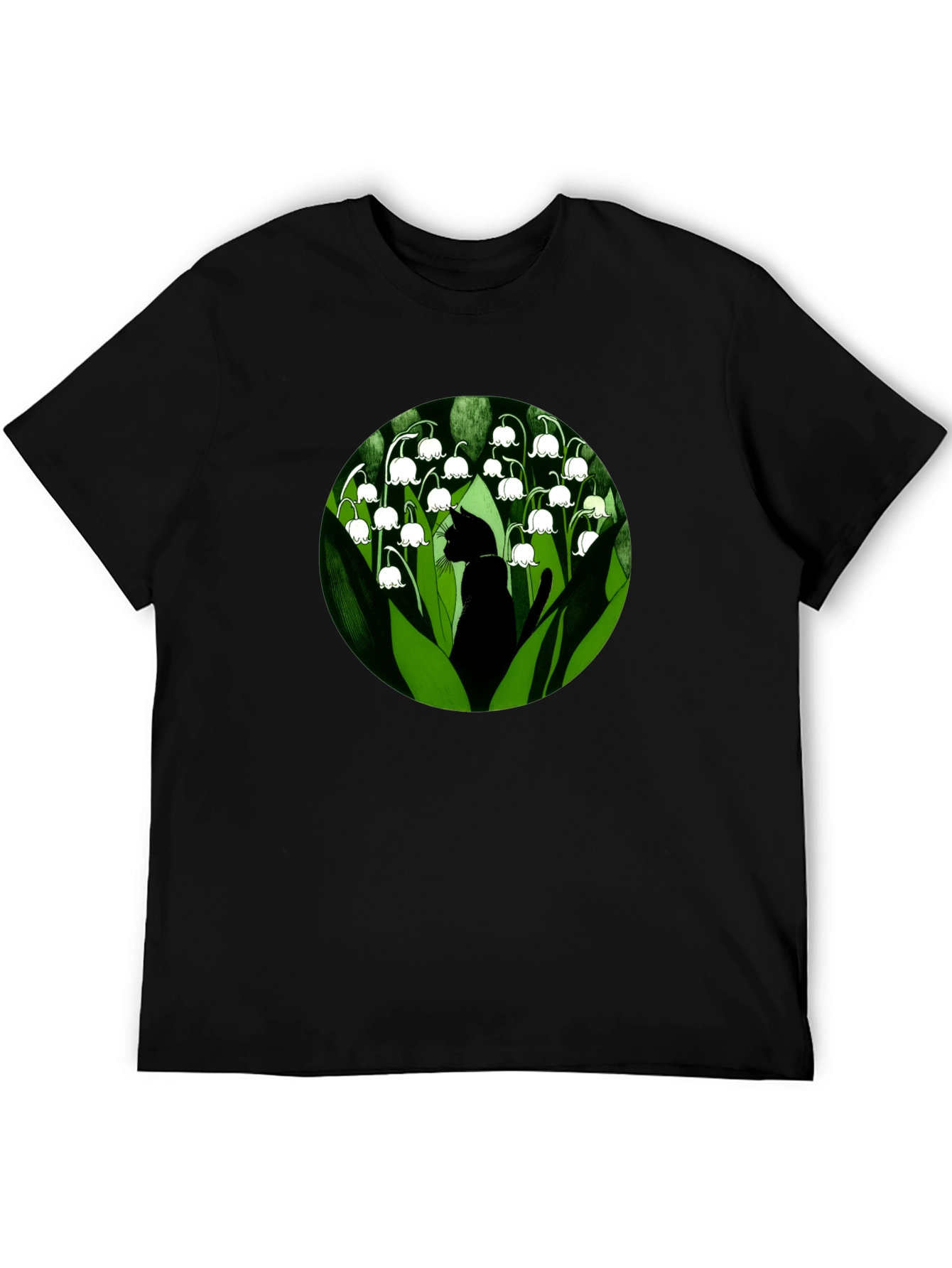 Lily of the Valley Cat T-Shirt - Black
