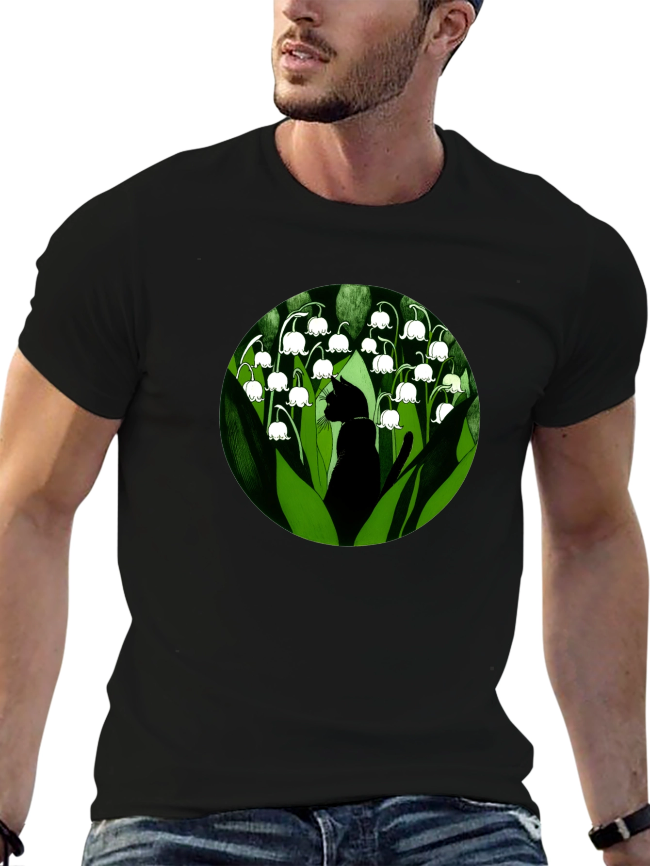 Lily of the Valley Cat T-Shirt - Black