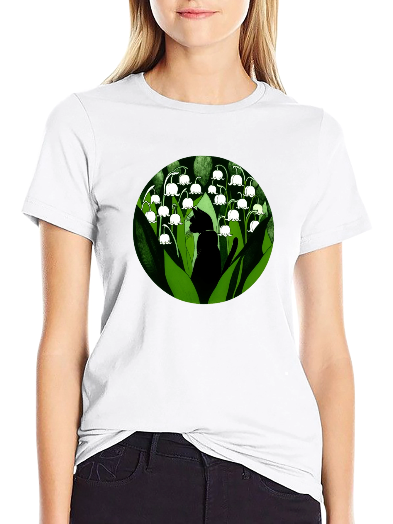 Lily of the Valley Cat T-Shirt - Black
