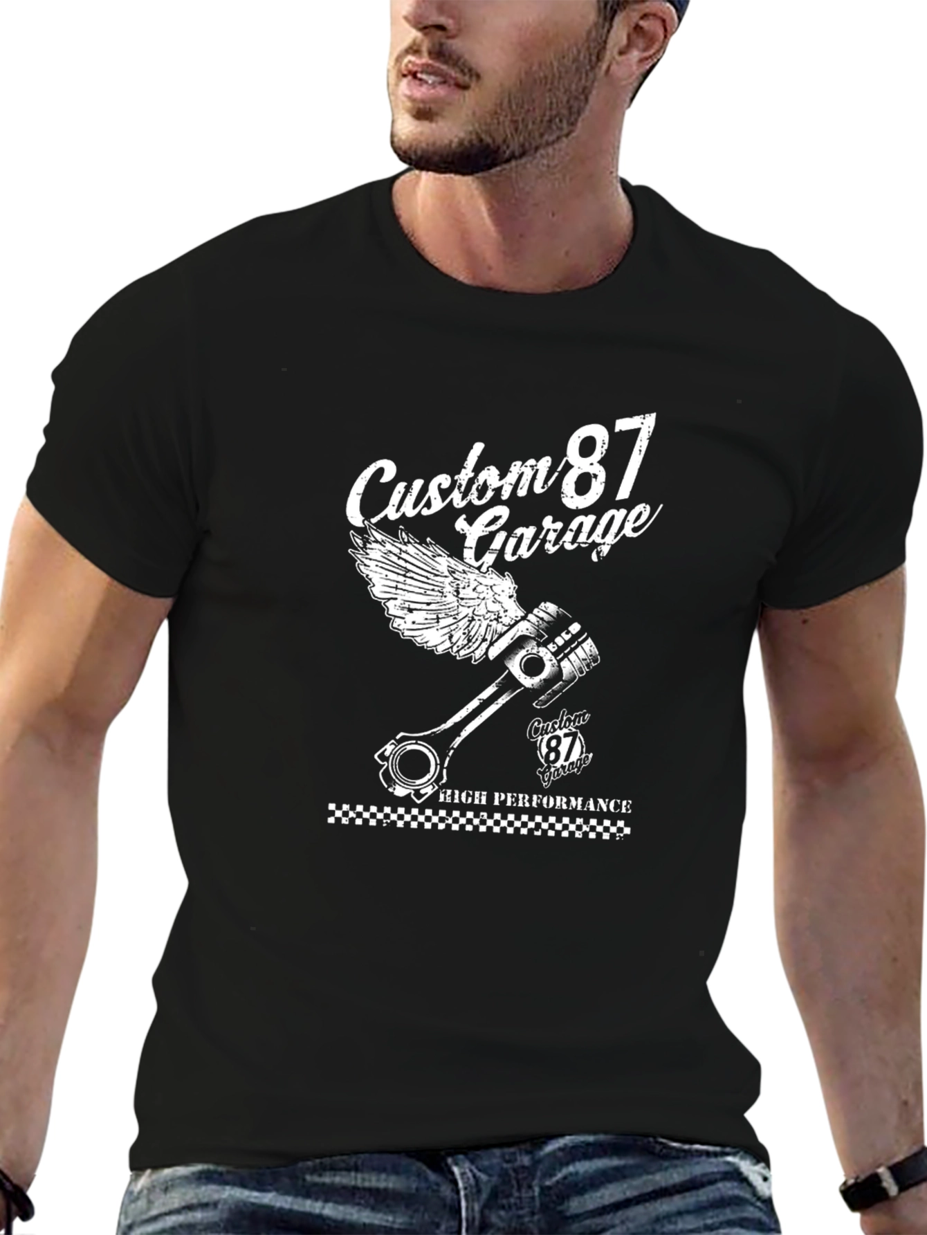 Custom 87 Garage Black Graphic T-Shirt