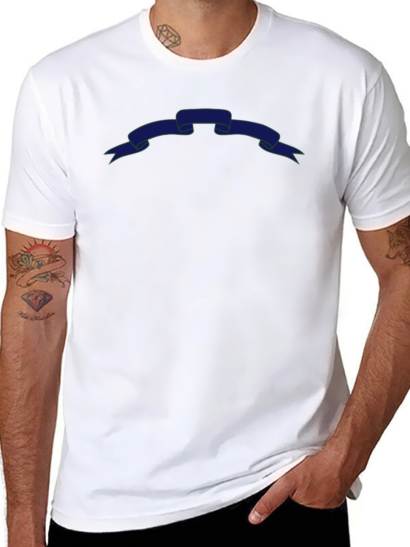 Mens Black T-Shirt with Blue Banner Graphic