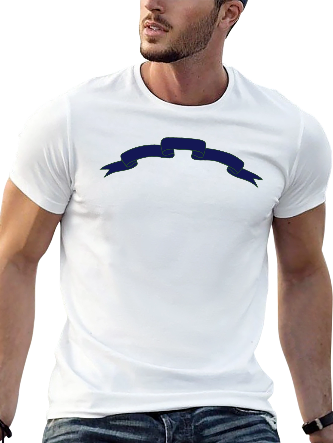 Mens Black T-Shirt with Blue Banner Graphic