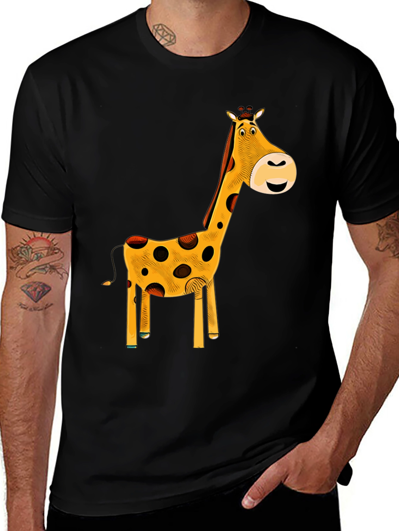 Giraffe Graphic T-Shirt - Black Cotton Tee