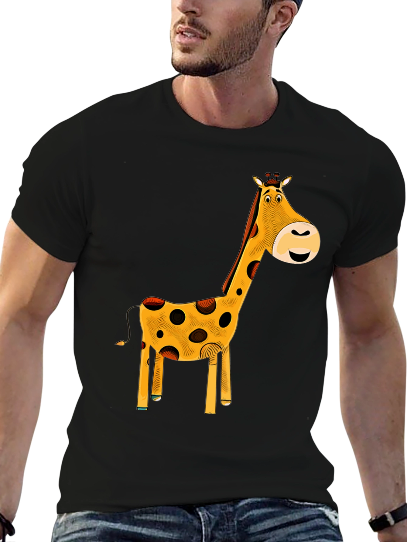 Giraffe Graphic T-Shirt - Black Cotton Tee