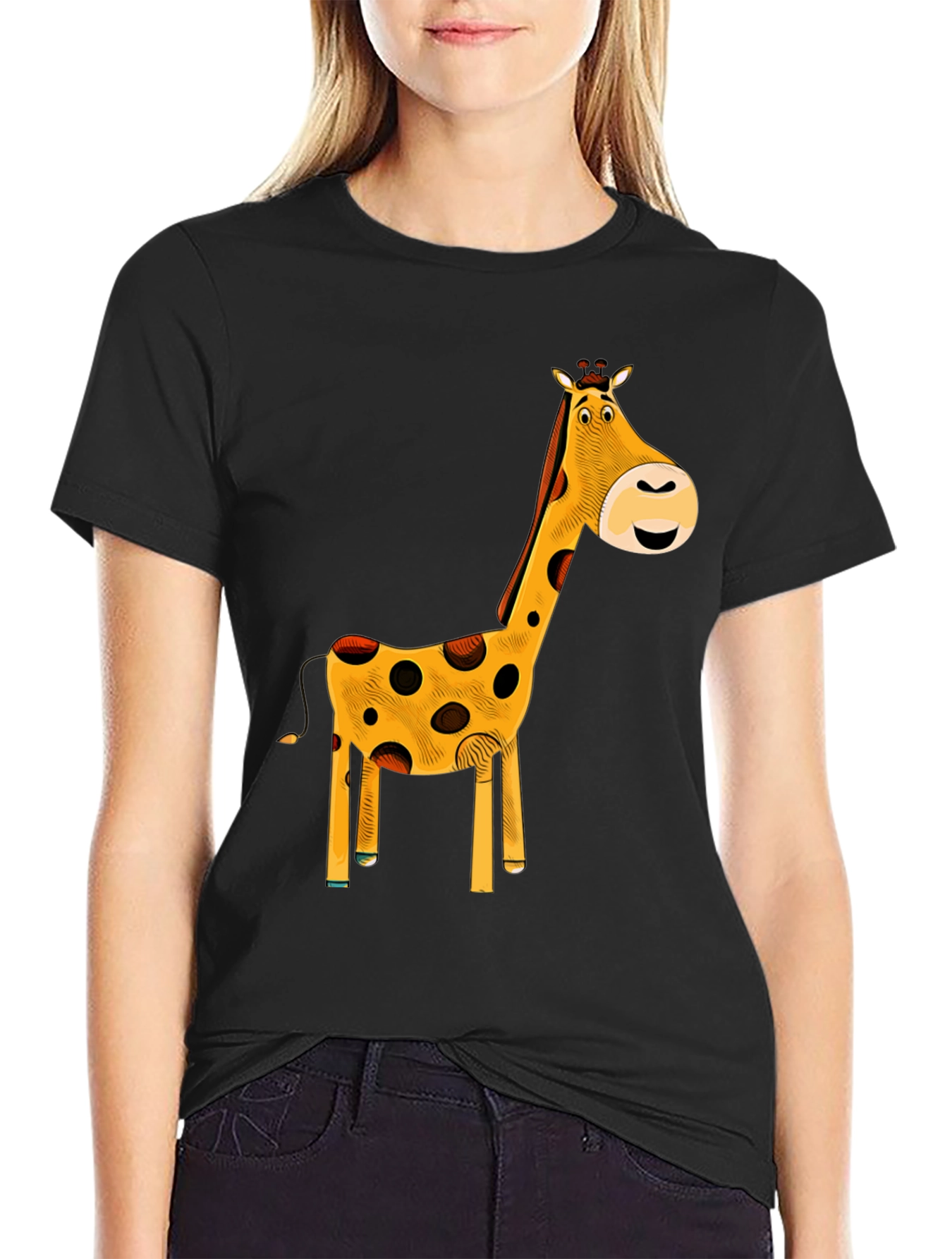Giraffe Graphic T-Shirt - Black Cotton Tee
