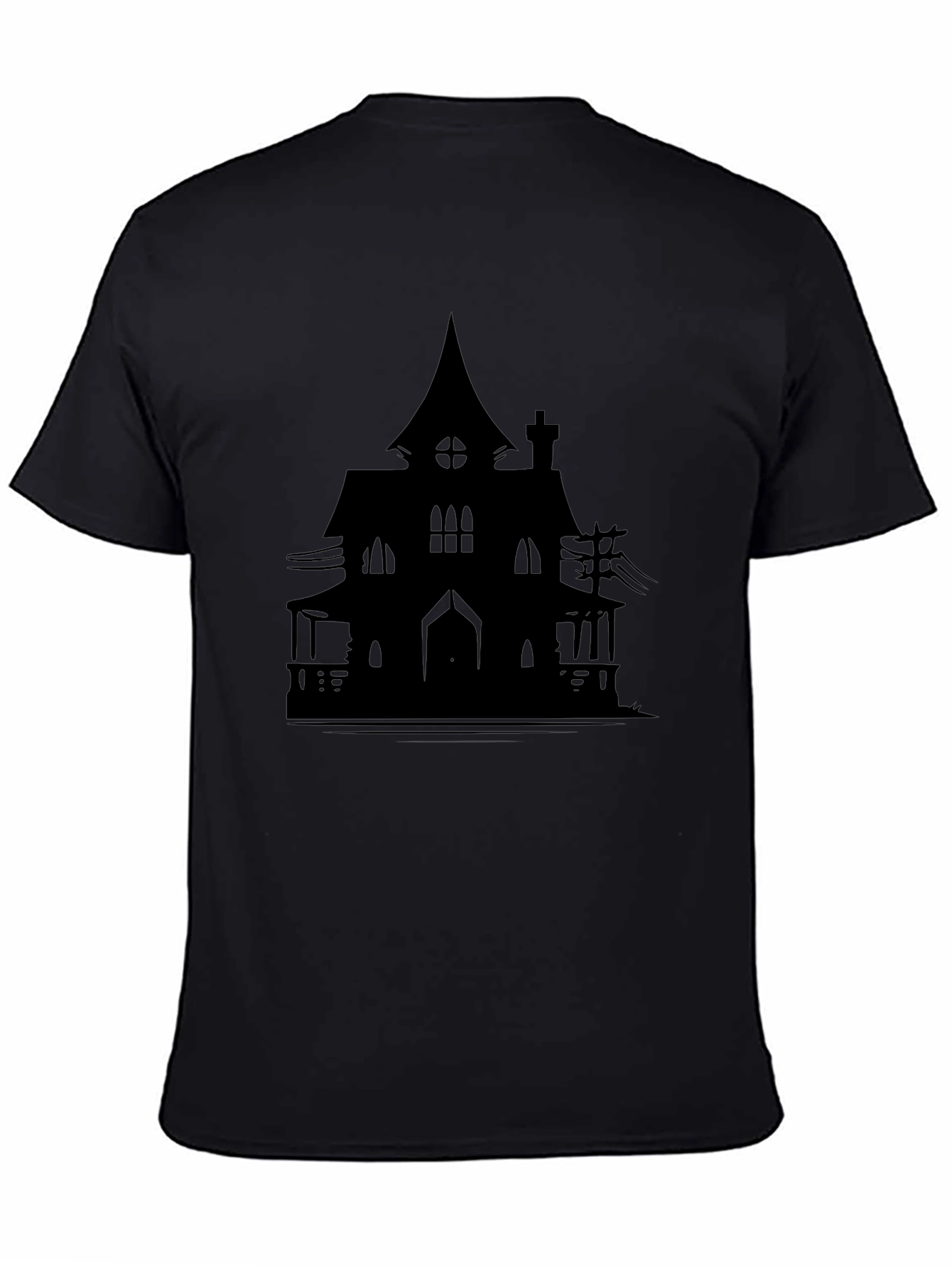 Haunted House Silhouette Graphic Tee - Halloween Spooky Shirt