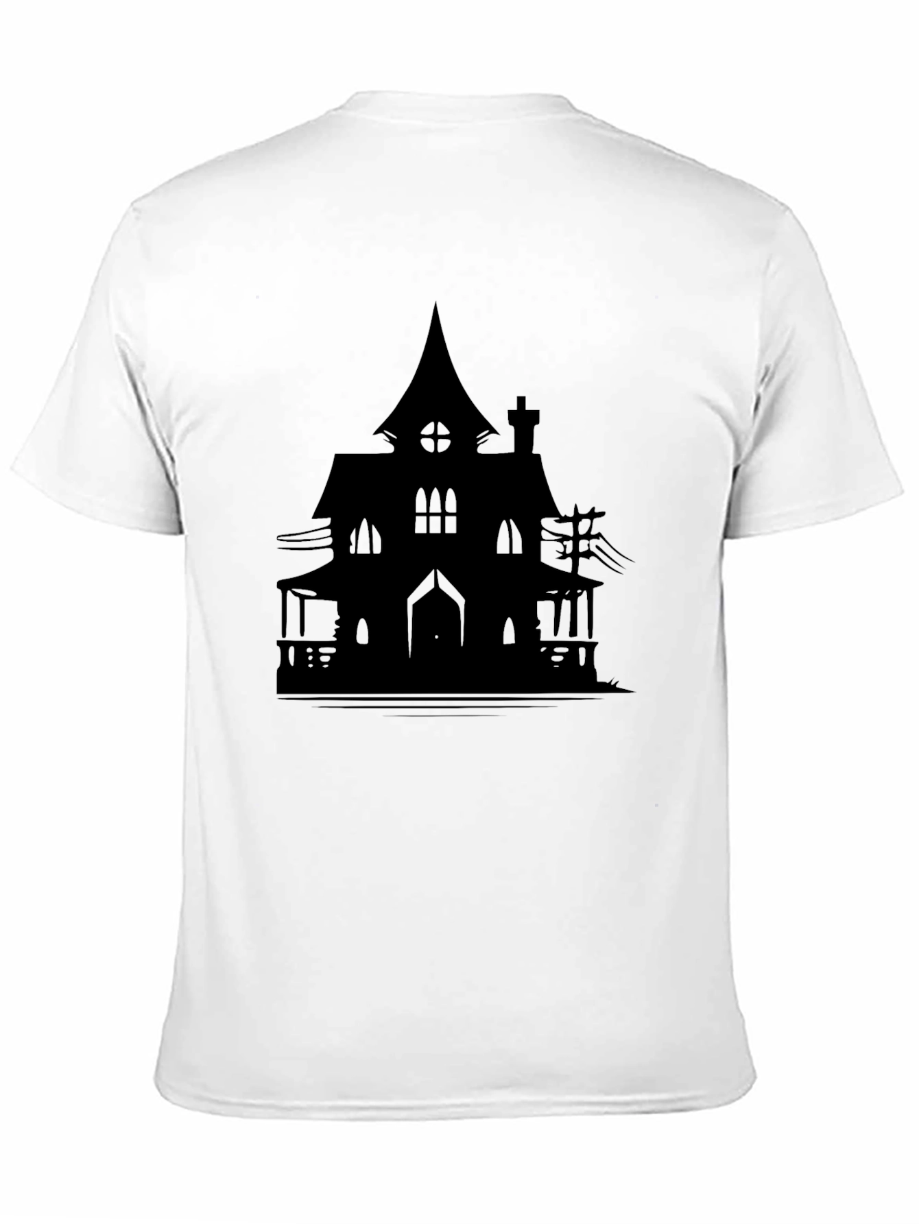 Haunted House Silhouette Graphic Tee - Halloween Spooky Shirt