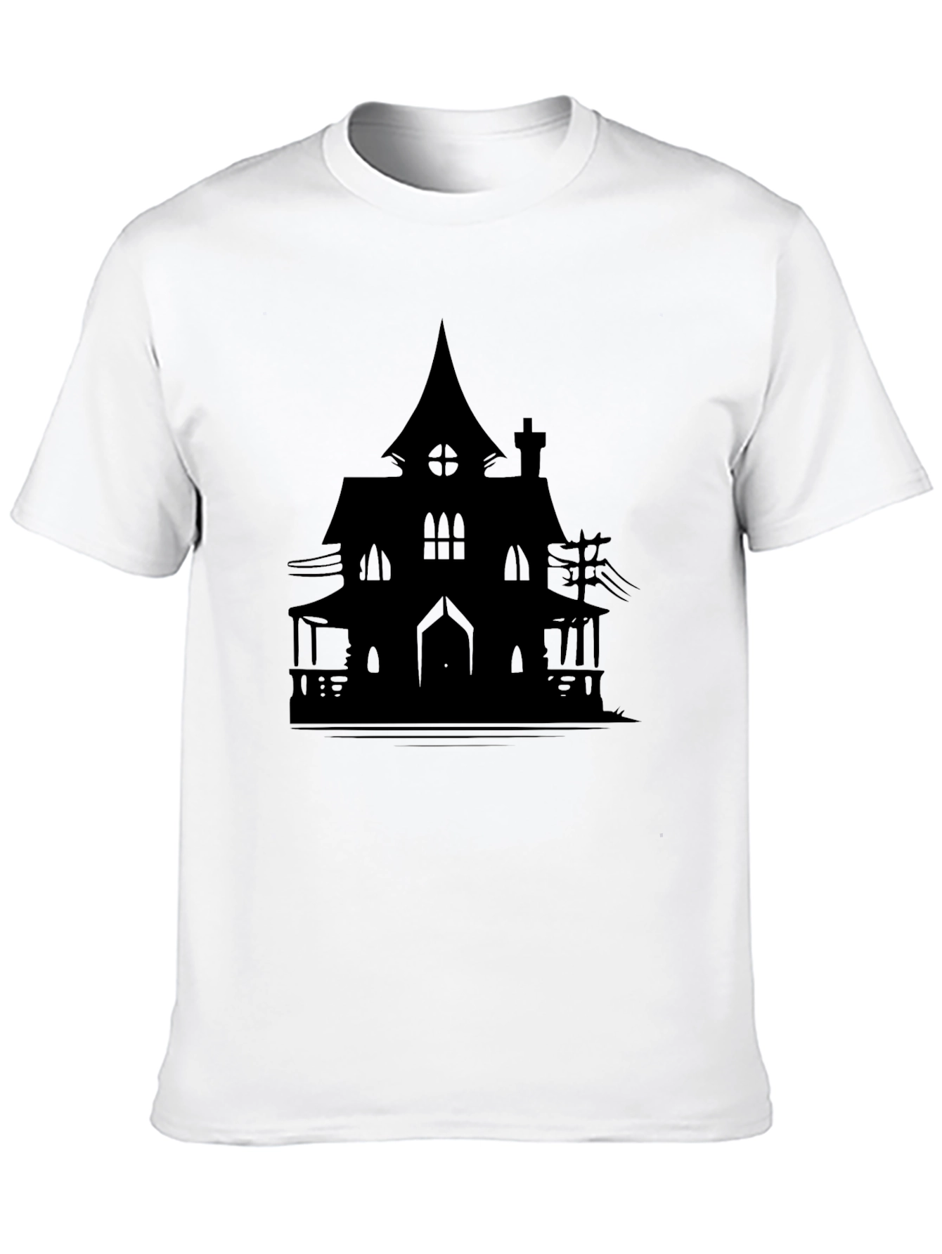 Haunted House Silhouette Graphic Tee - Halloween Spooky Shirt