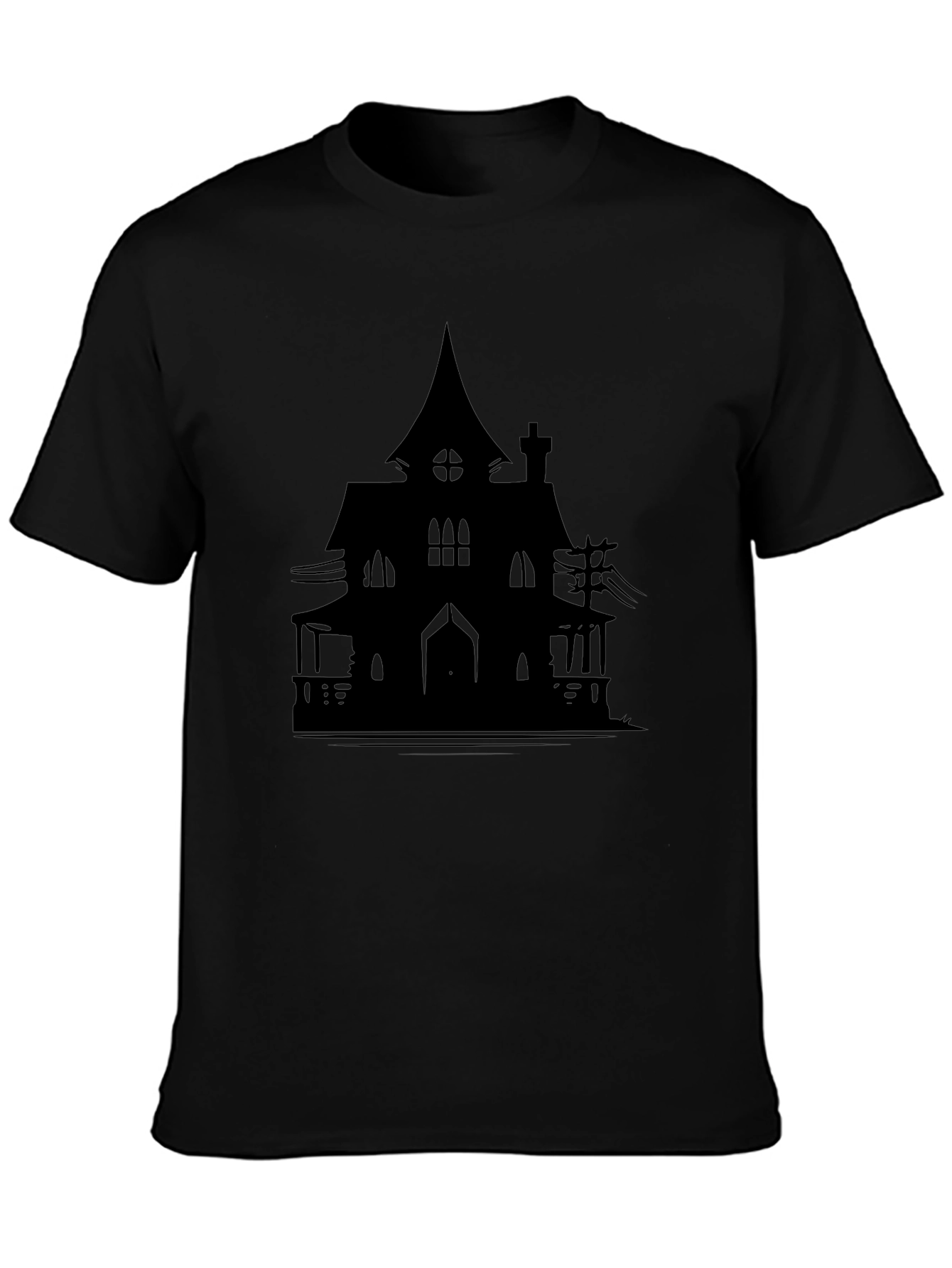Haunted House Silhouette Graphic Tee - Halloween Spooky Shirt