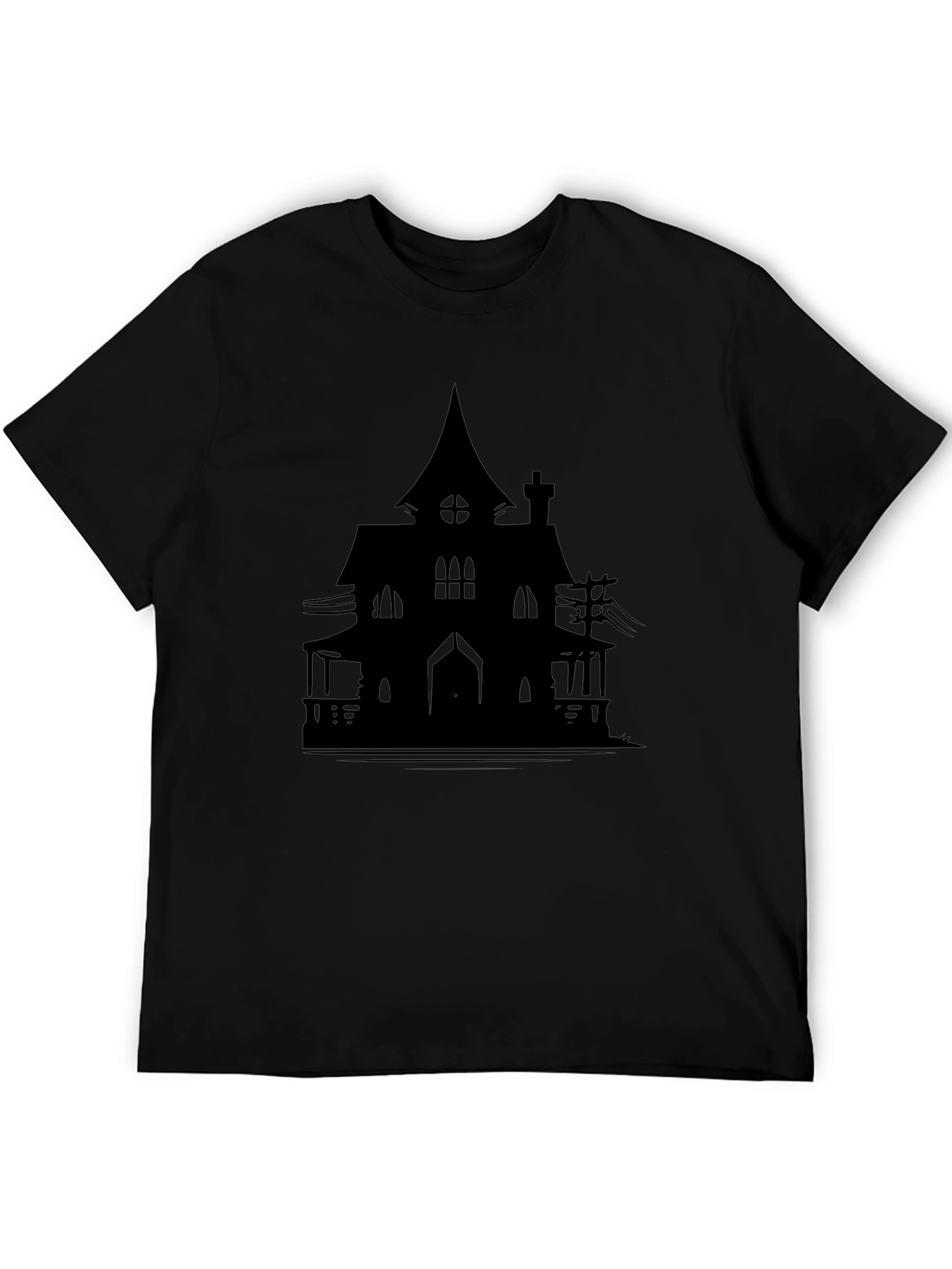 Haunted House Silhouette Graphic Tee - Halloween Spooky Shirt