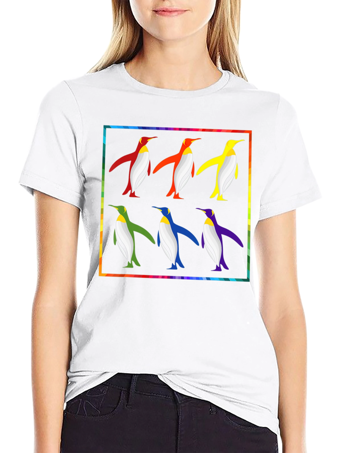 Rainbow Penguin Graphic Tee - Funky Mens T-Shirt