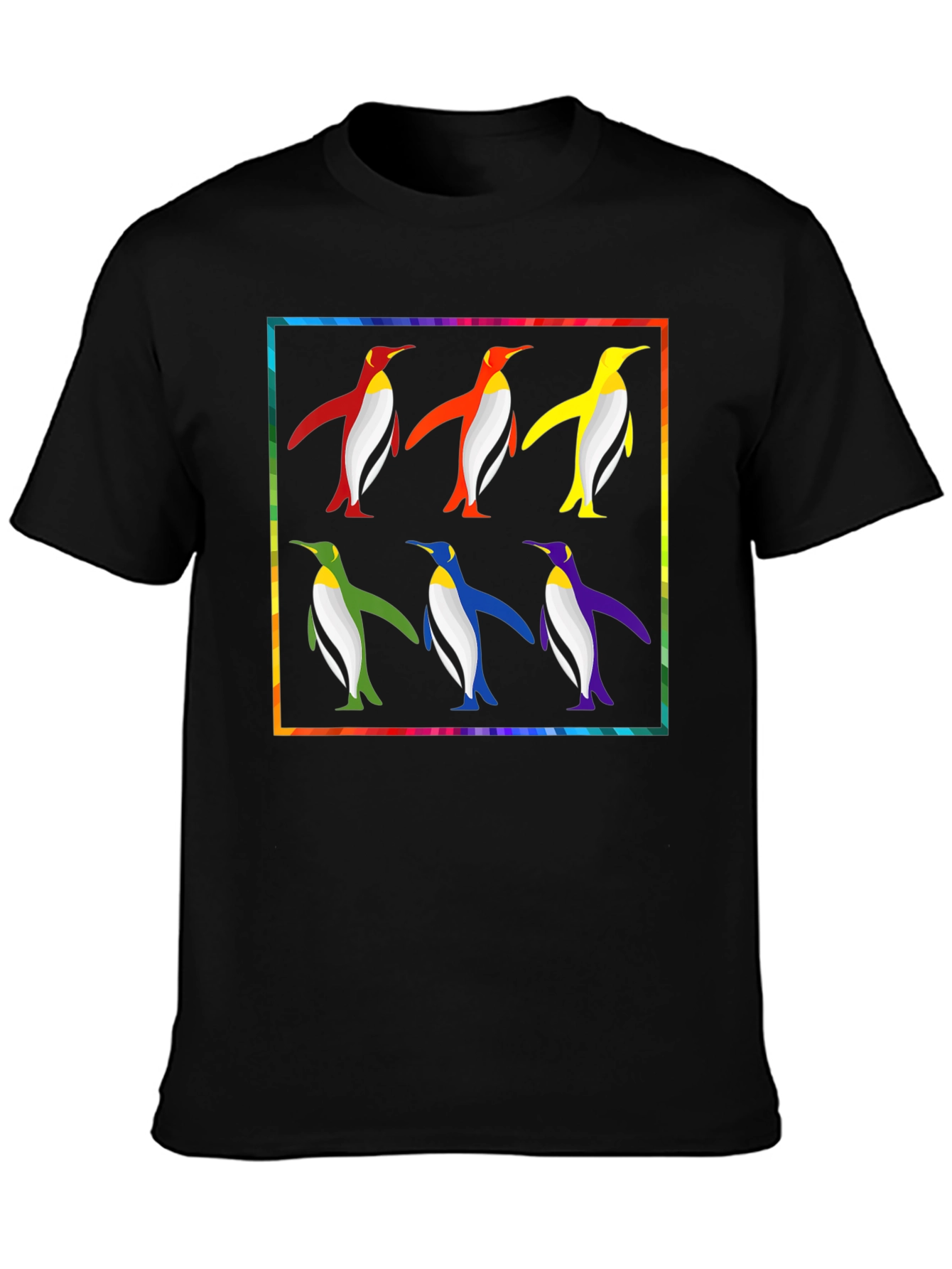 Rainbow Penguin Graphic Tee - Funky Mens T-Shirt