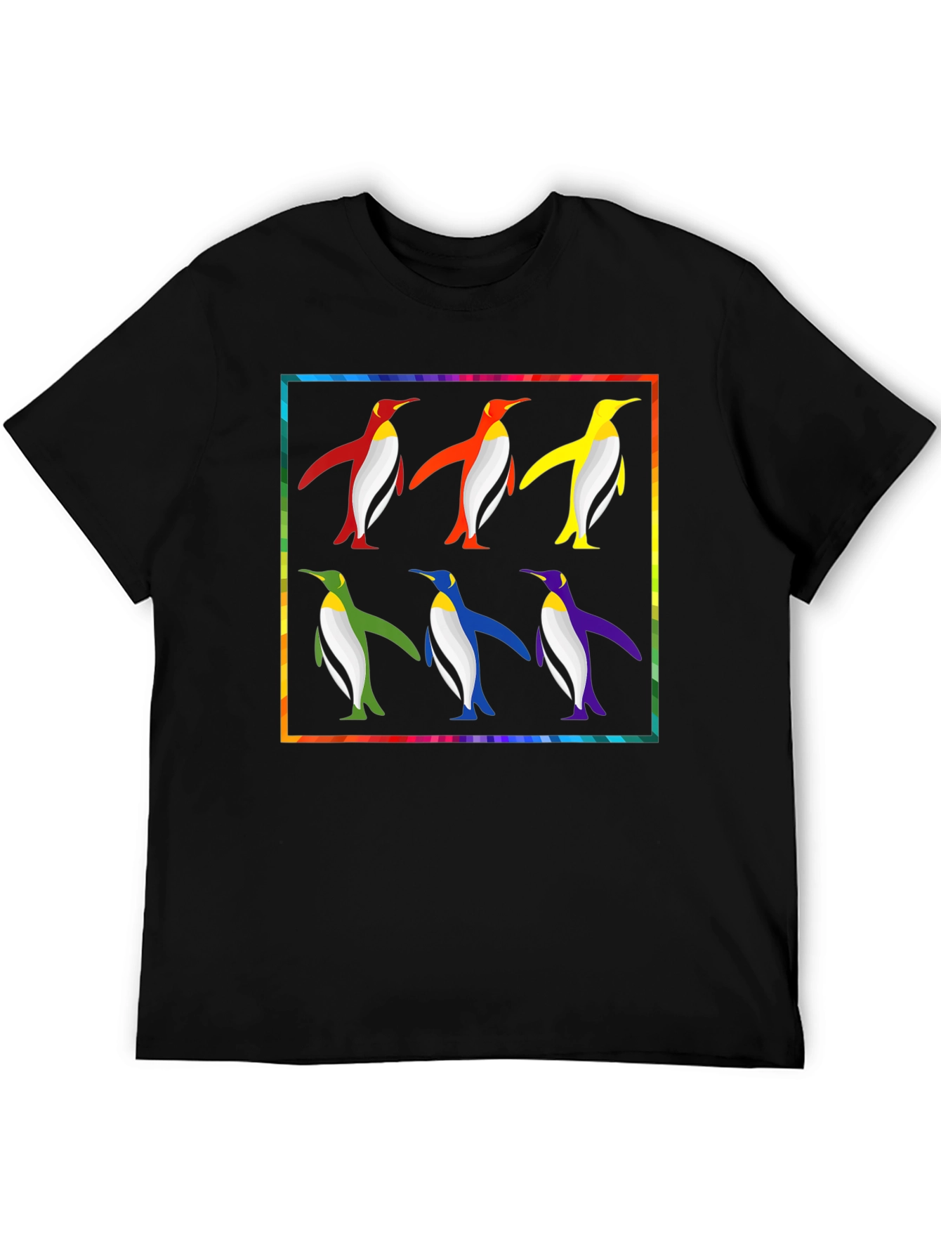 Rainbow Penguin Graphic Tee - Funky Mens T-Shirt