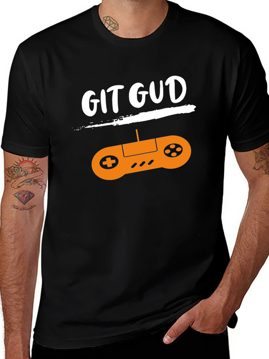 Git Gud Gamer T-Shirt - Black Cotton Tee with Controller Design