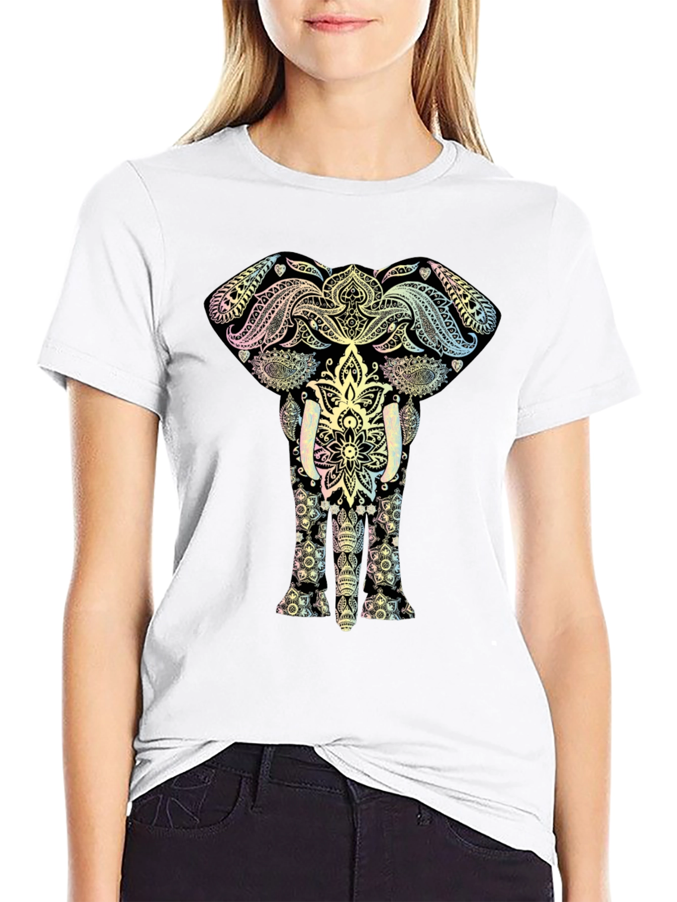 Elephant Mandala Graphic Black T-Shirt