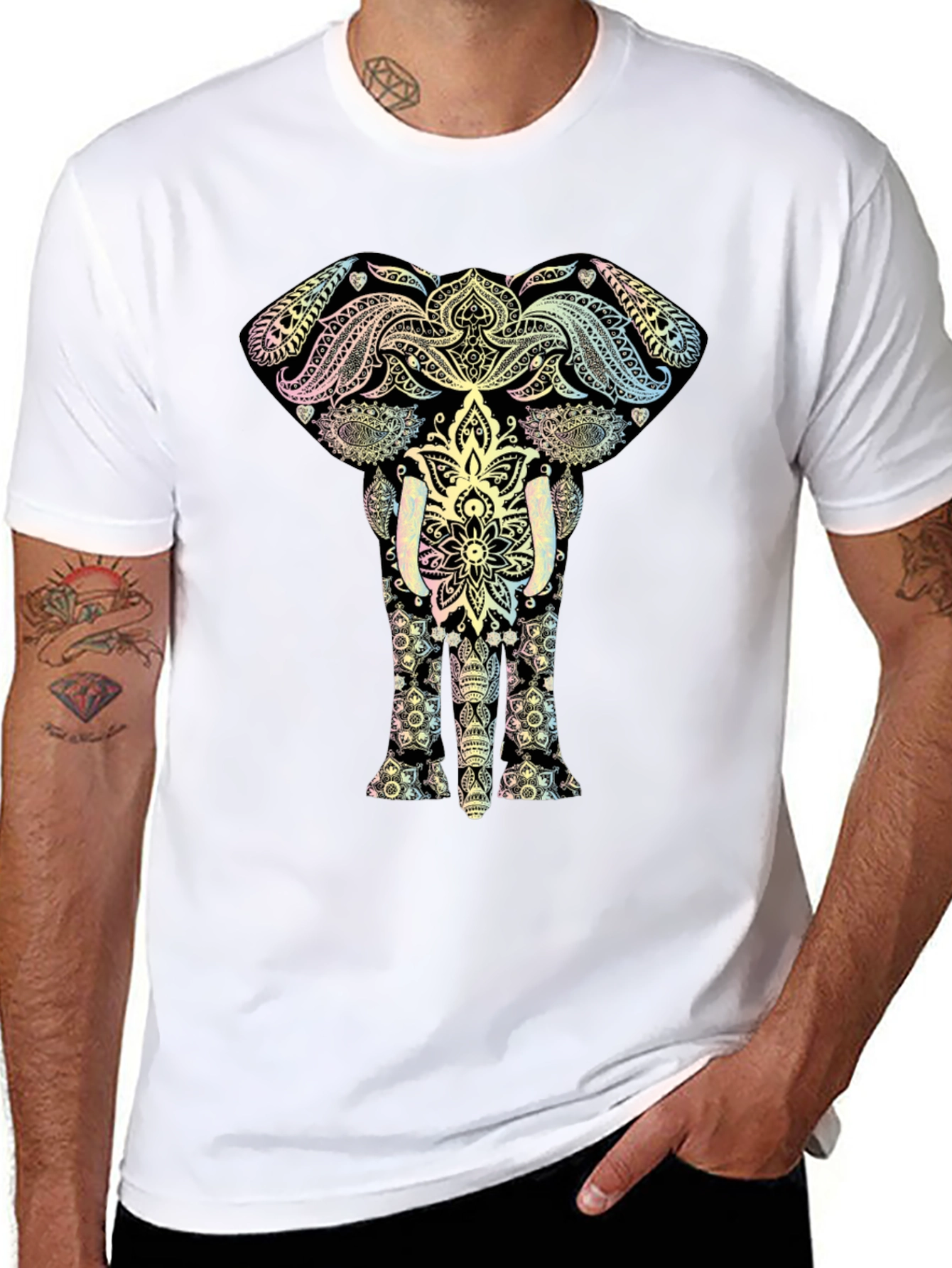Elephant Mandala Graphic Black T-Shirt