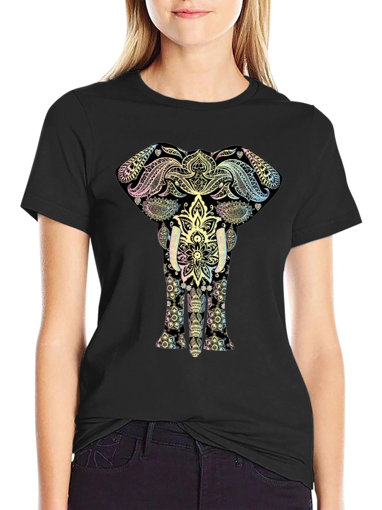 Elephant Mandala Graphic Black T-Shirt