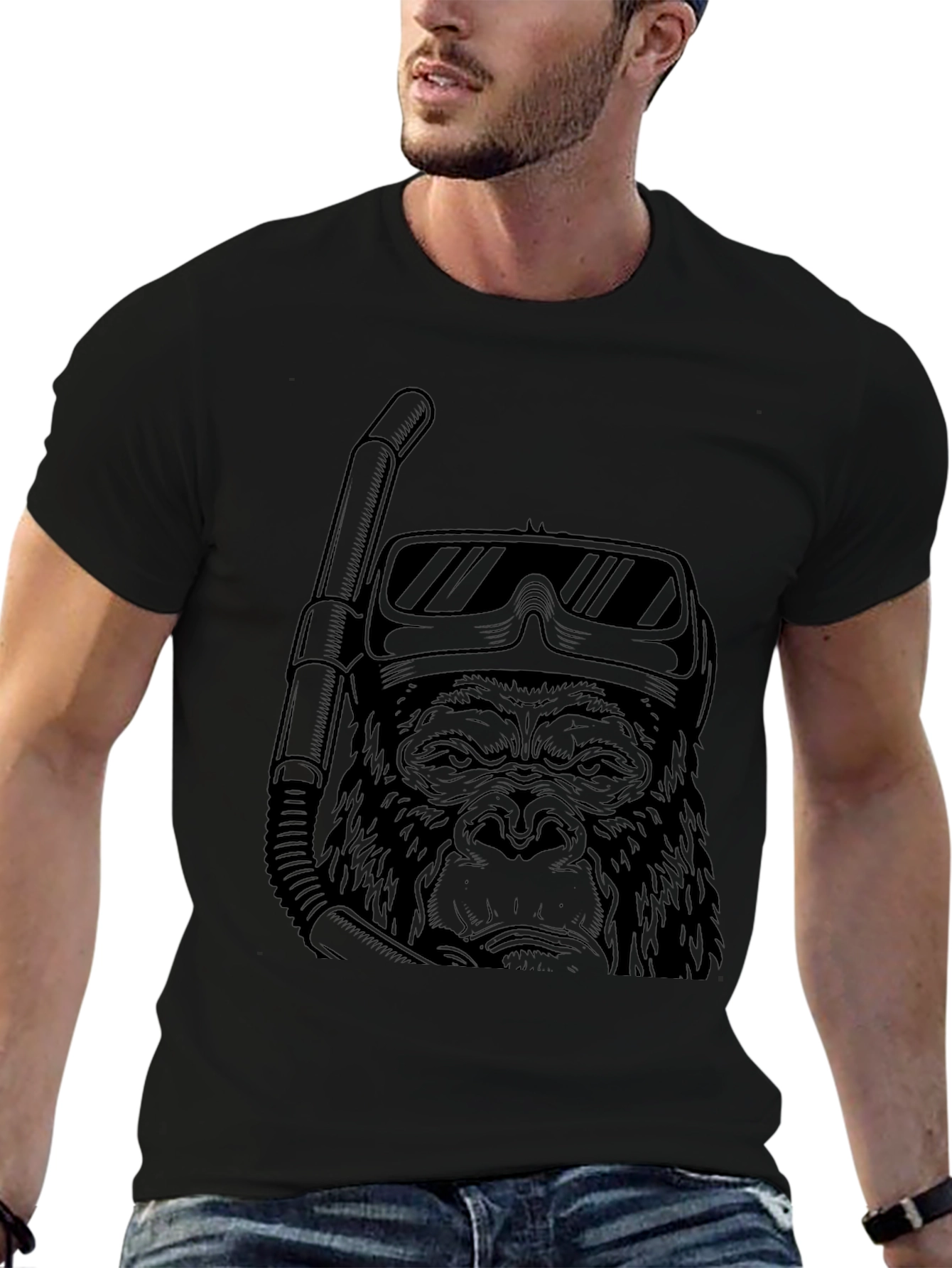 Diving Gorilla Graphic Tee - Black Cotton T-Shirt